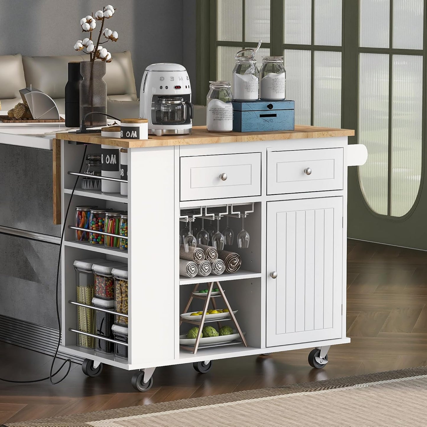 Ollie Rolling Drop Leaf Kitchen Island Cart