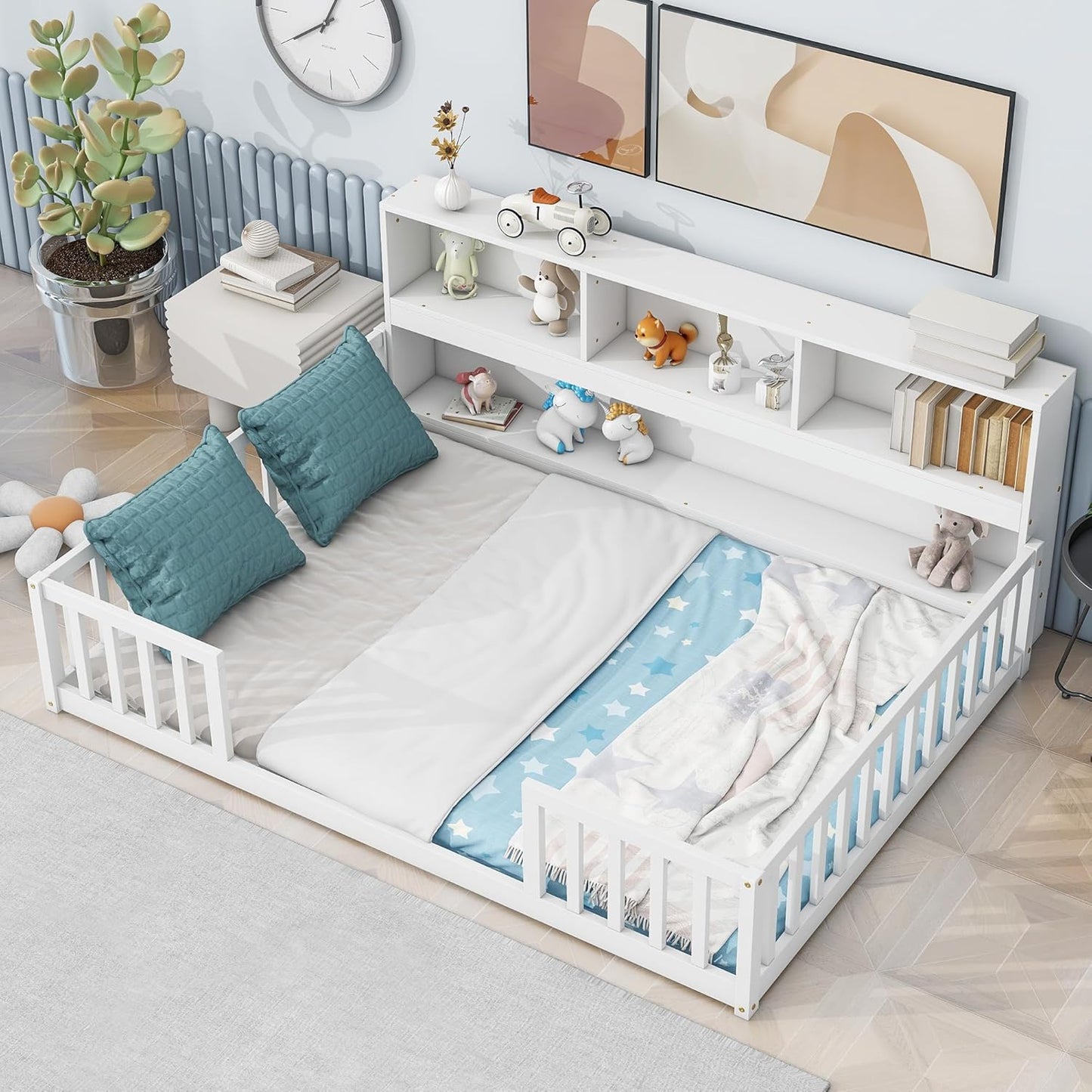 Rivera Children's Montessori Floor Bed With Bookcase