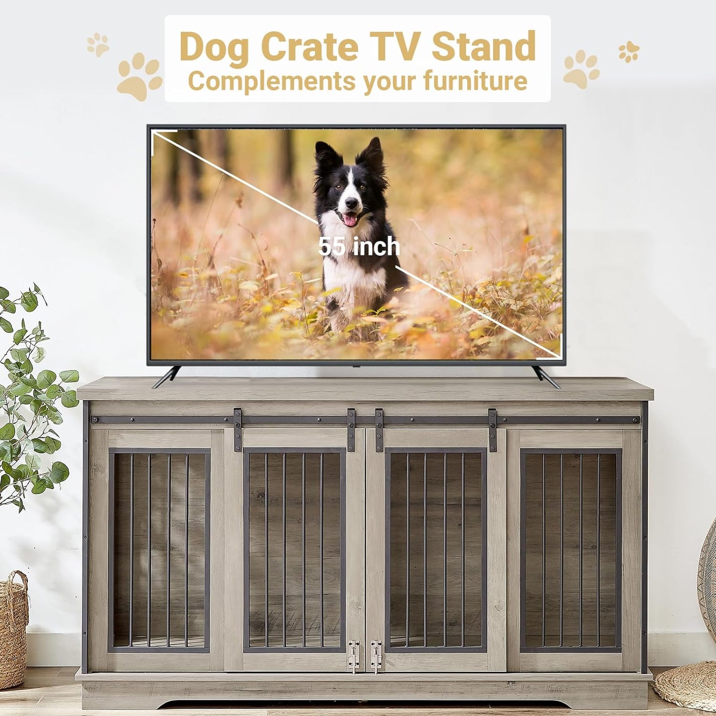 60.6" Gina Double Dog Crate Furniture For 2 Dogs