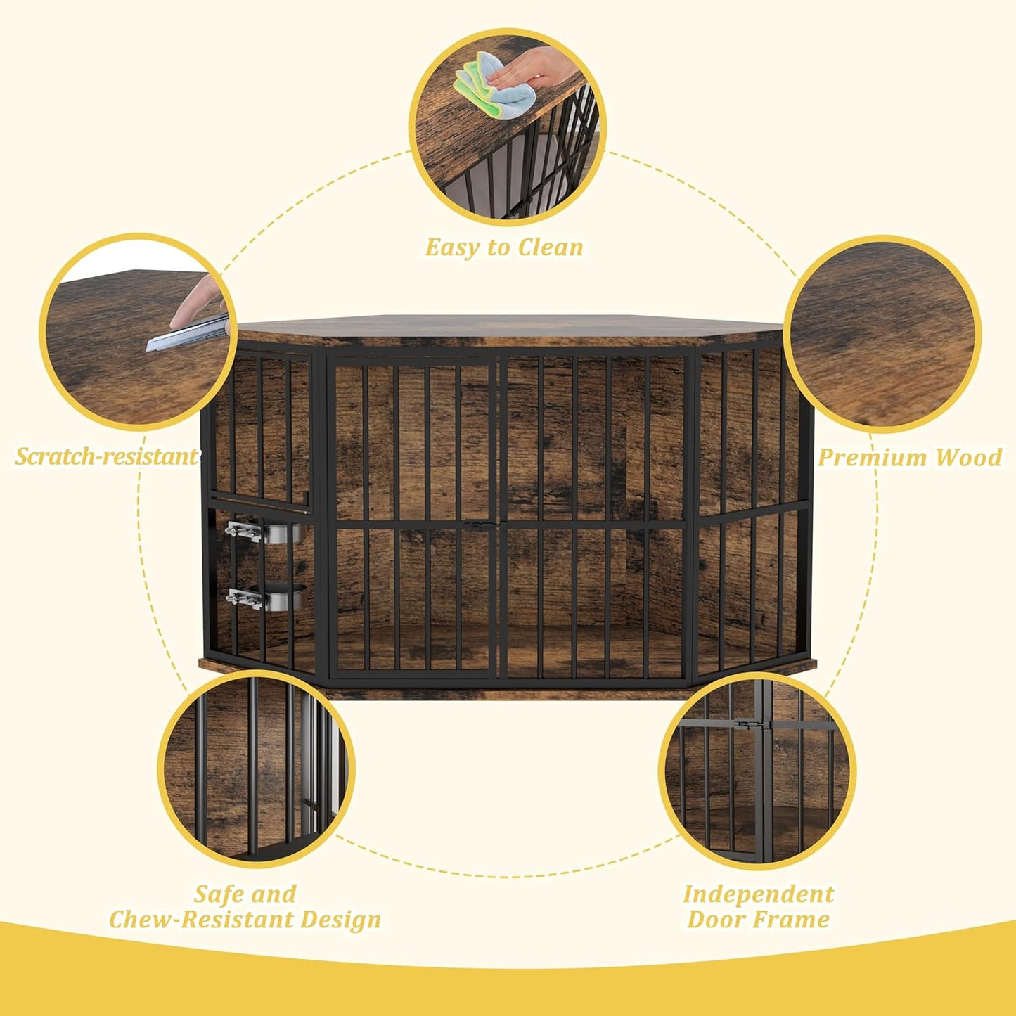 52.7" Neha Large Corner Dog Crates Furniture With Bowl