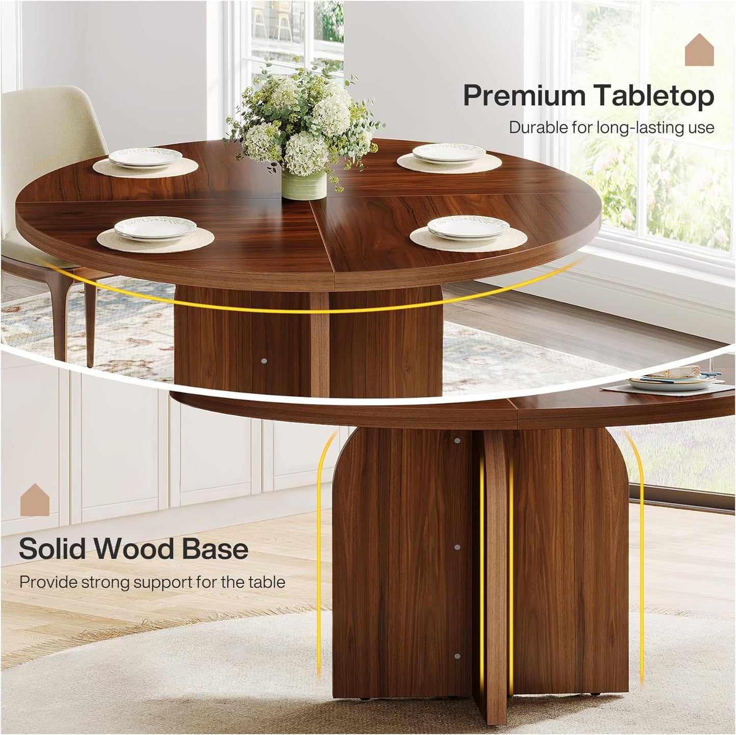 Irwin Round Rustic Farmhouse Dining Table For 4