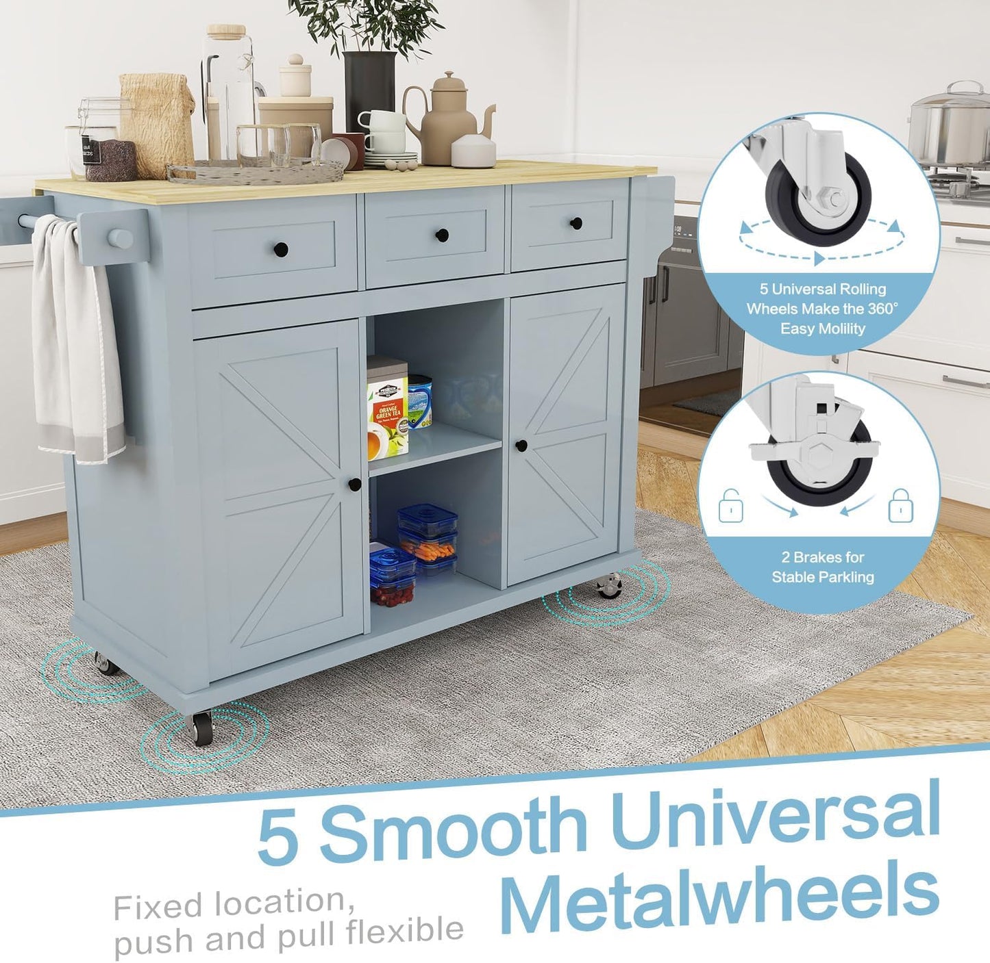 Moore Rolling Drop Leaf Kitchen Island Cart