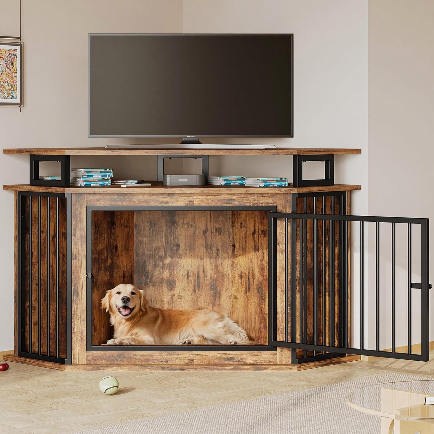 46.5" Tran Large Corner Dog Crates Furniture