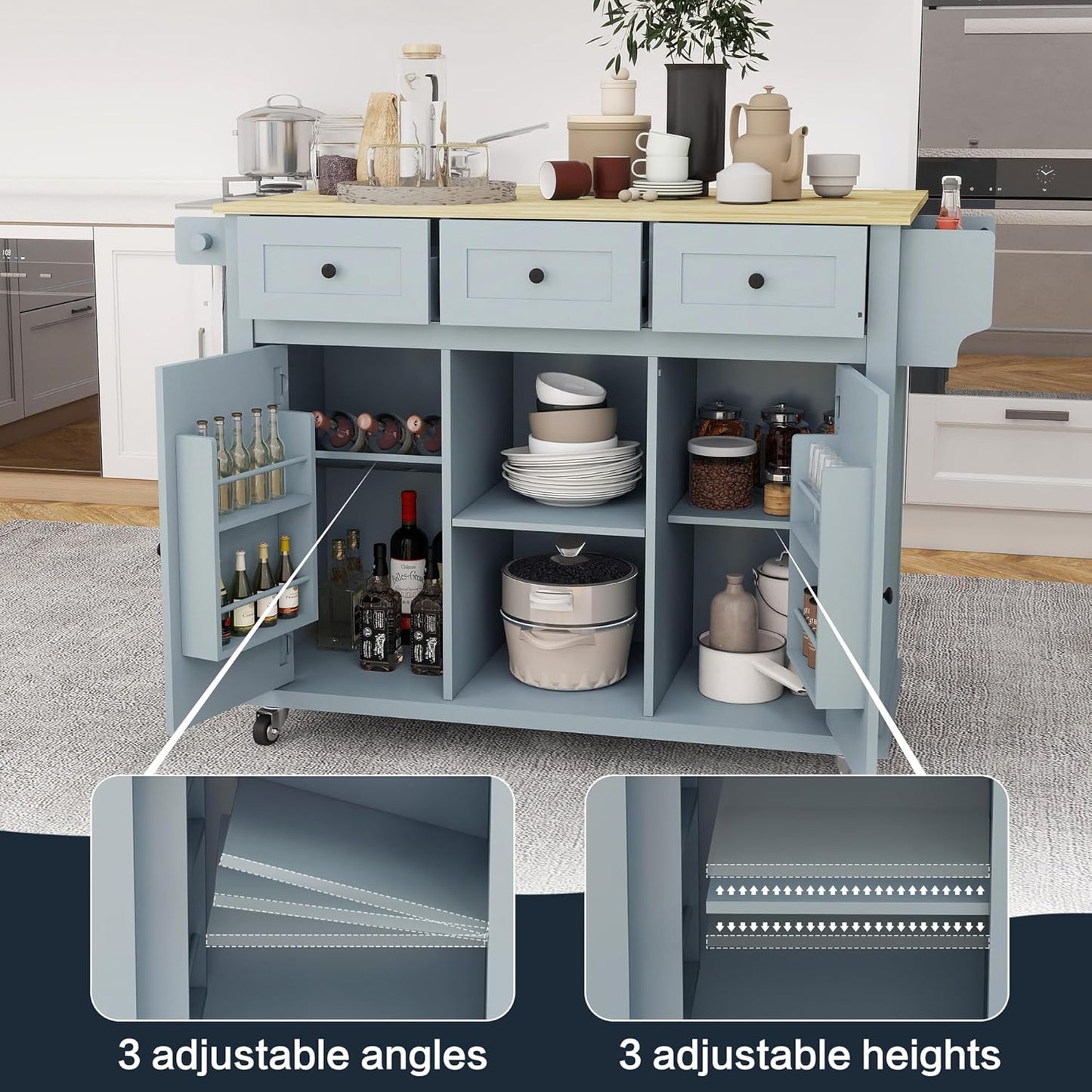 Moore Rolling Drop Leaf Kitchen Island Cart
