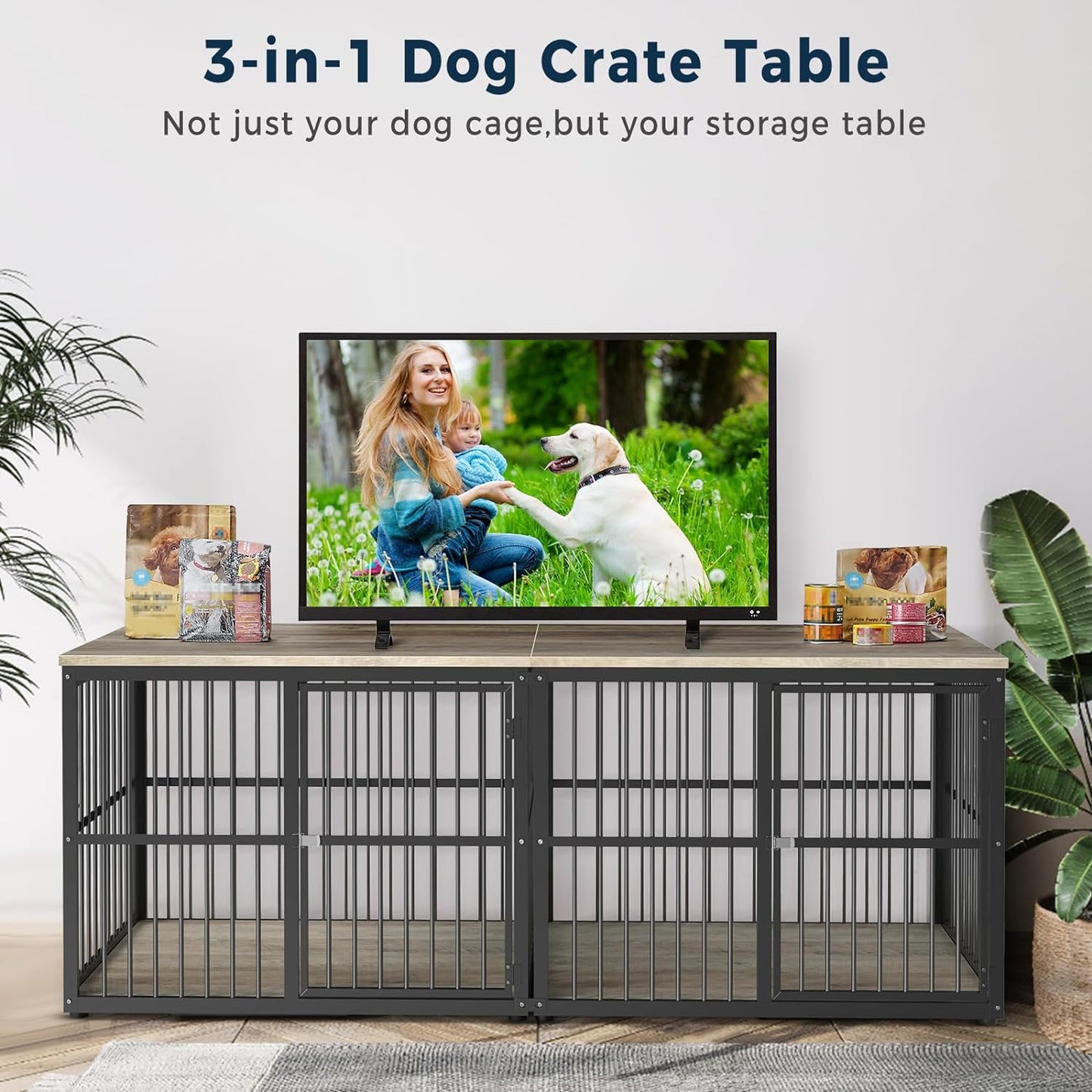 74.2" Lili Double Dog Crate Furniture For 2 Dogs