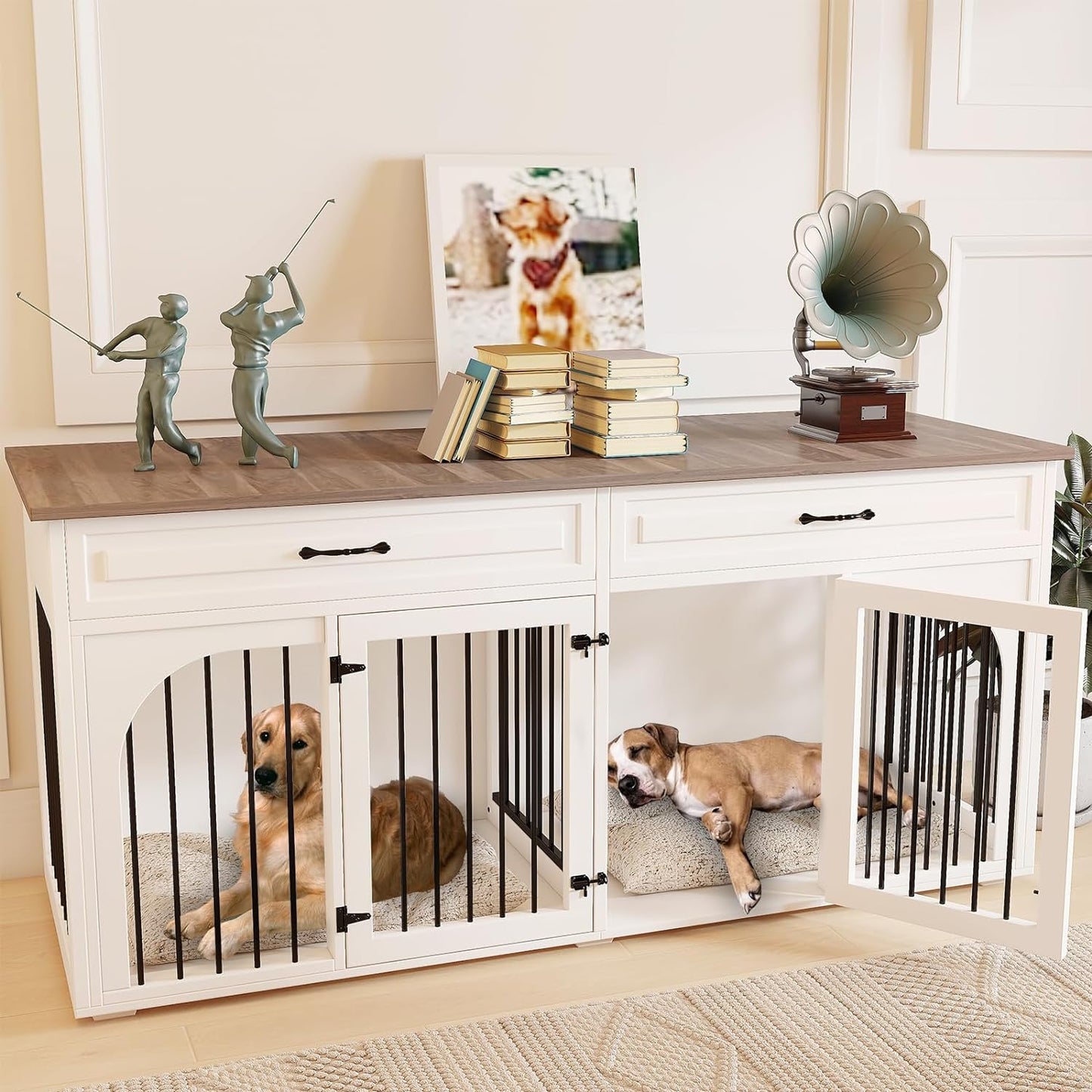 74.8" Norris Double Dog Crate Furniture For 2 Dogs