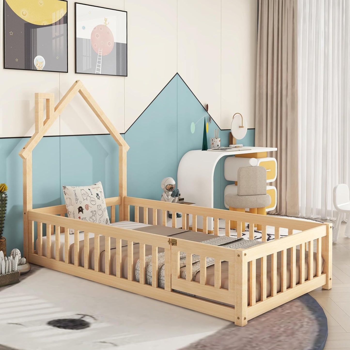 House Twin Montessori Floor Bed With Rails