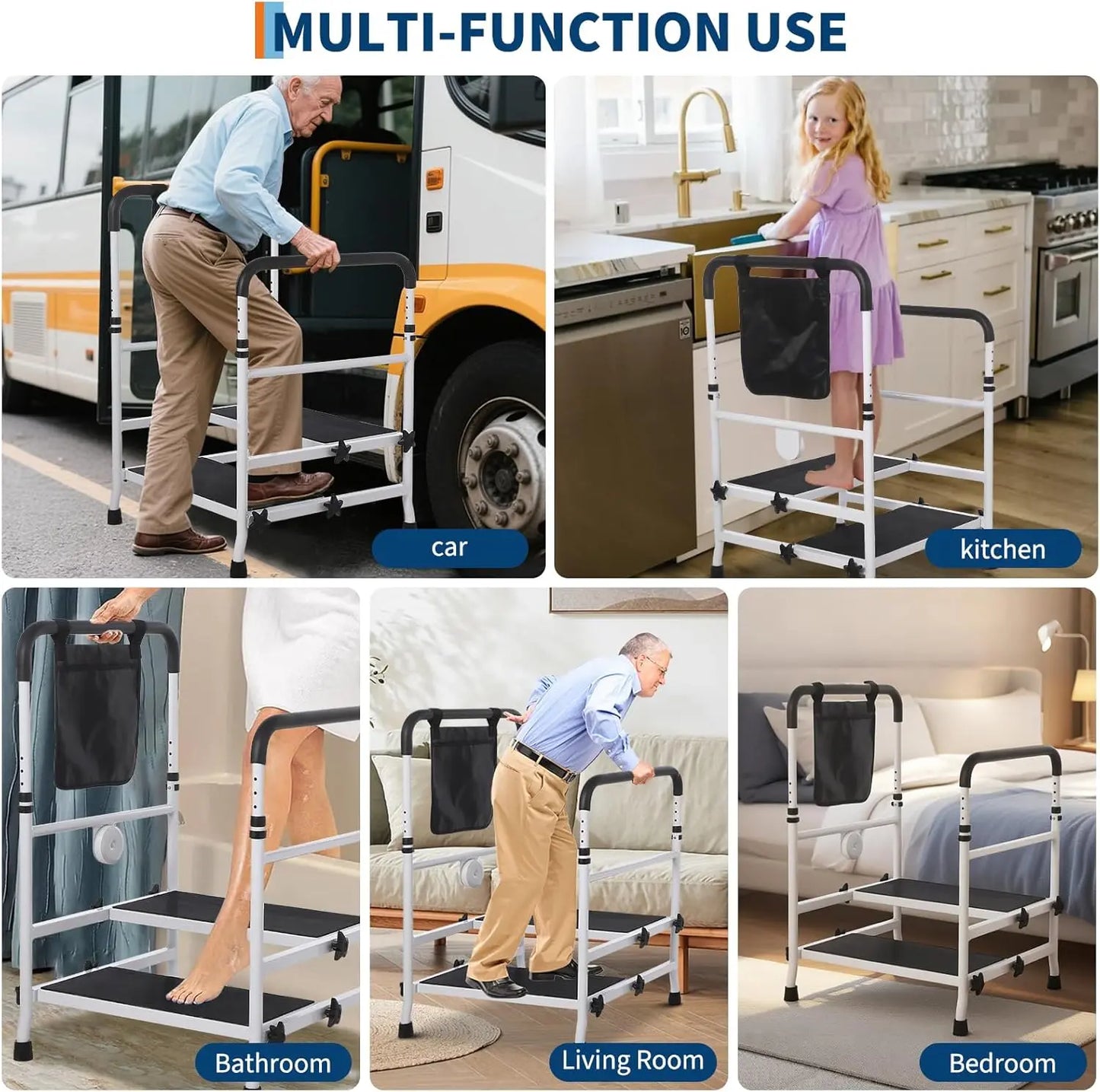 22" Elderly Bedside Step Stool (Double Steps) Canva Home