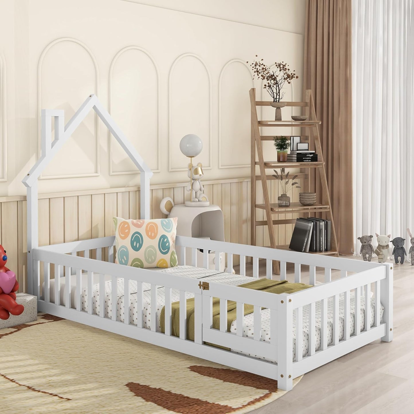House Twin Montessori Floor Bed With Rails