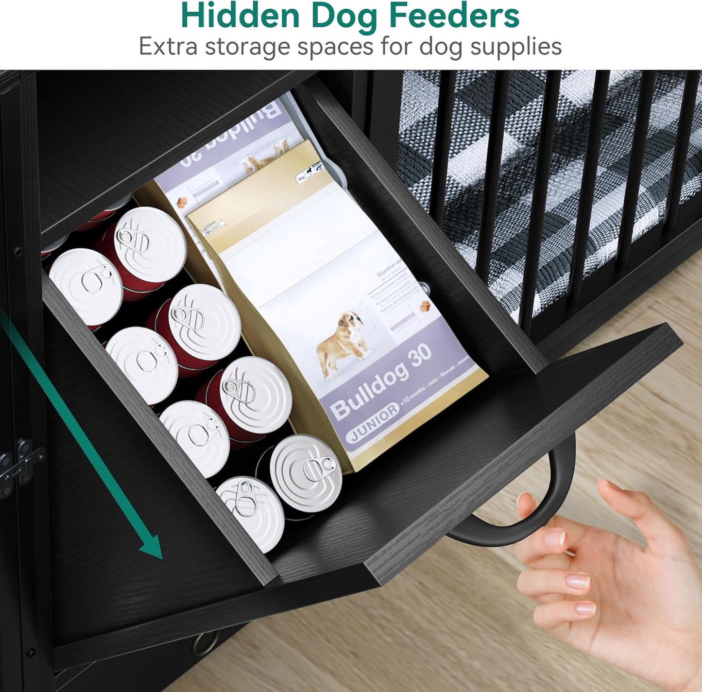 55" Keller Large Dog Crates Furniture With Bowl
