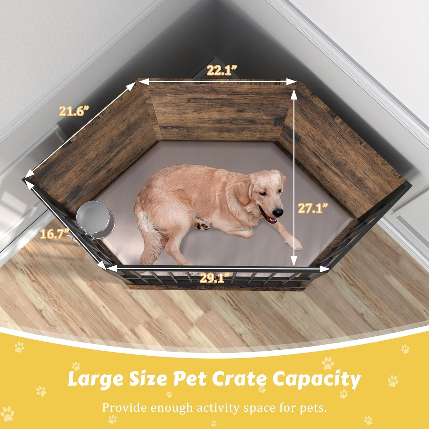 52.7" Neha Large Corner Dog Crates Furniture With Bowl