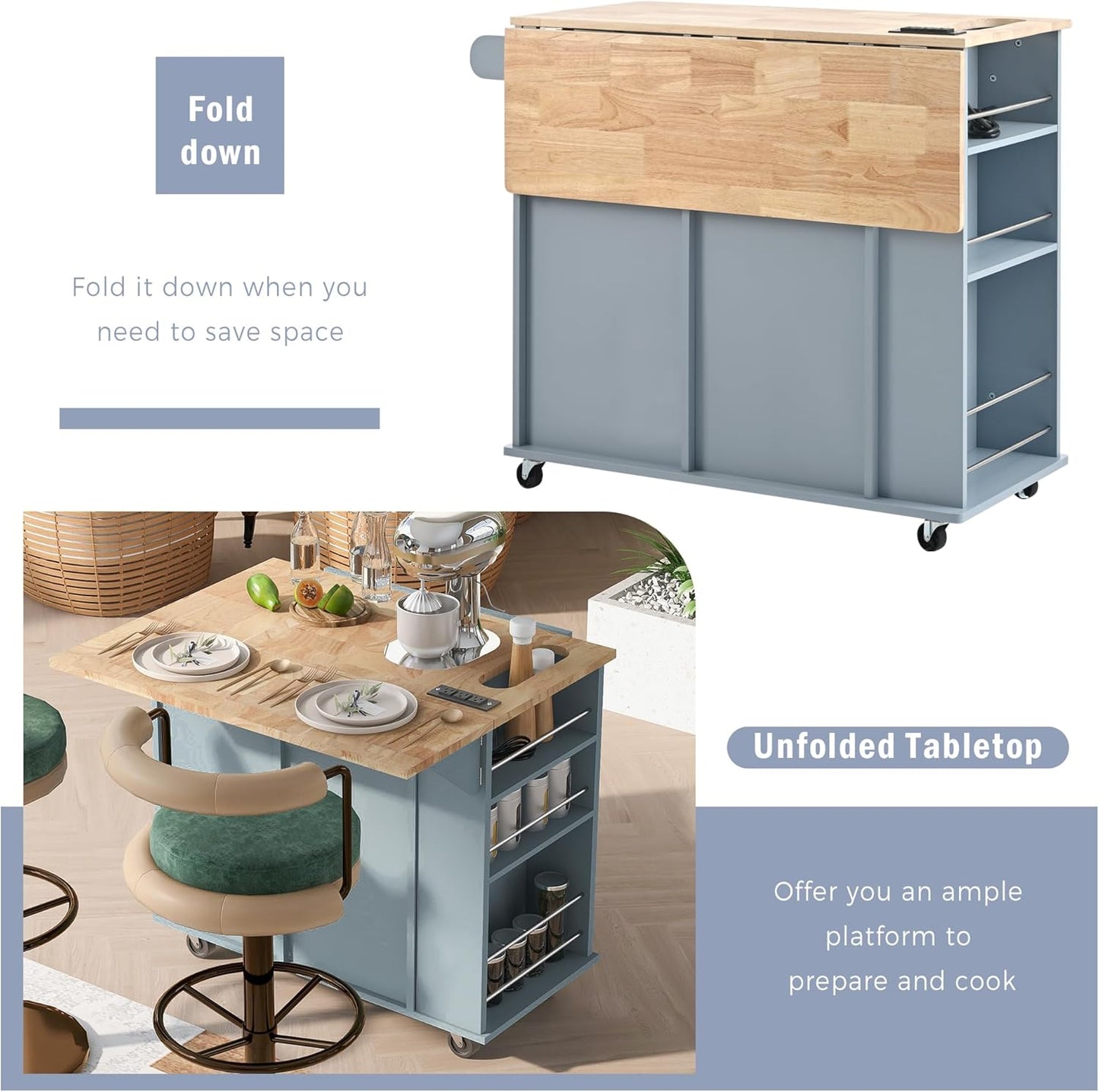 Ollie Rolling Drop Leaf Kitchen Island Cart