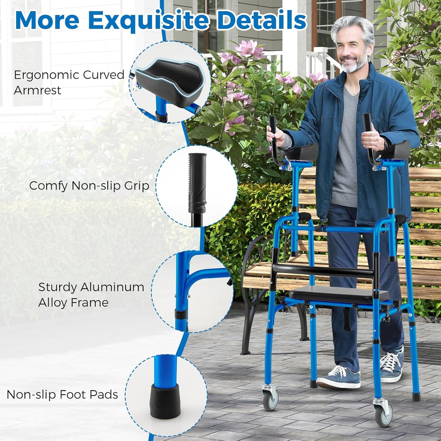 Senior Lightweight Upright Mobility Walker With Seat