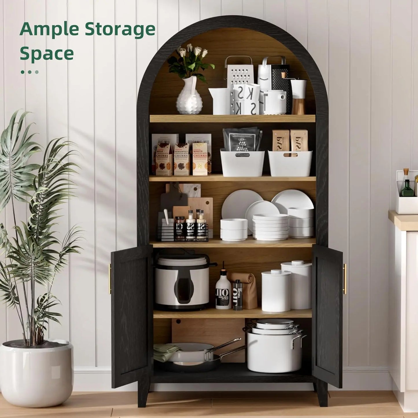 Wide Rattan Arched Storage Display Cabinet Canva Home