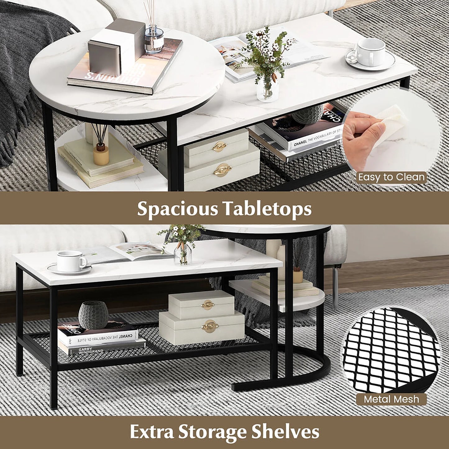 Kaya Marble Nesting Coffee Table With Storage