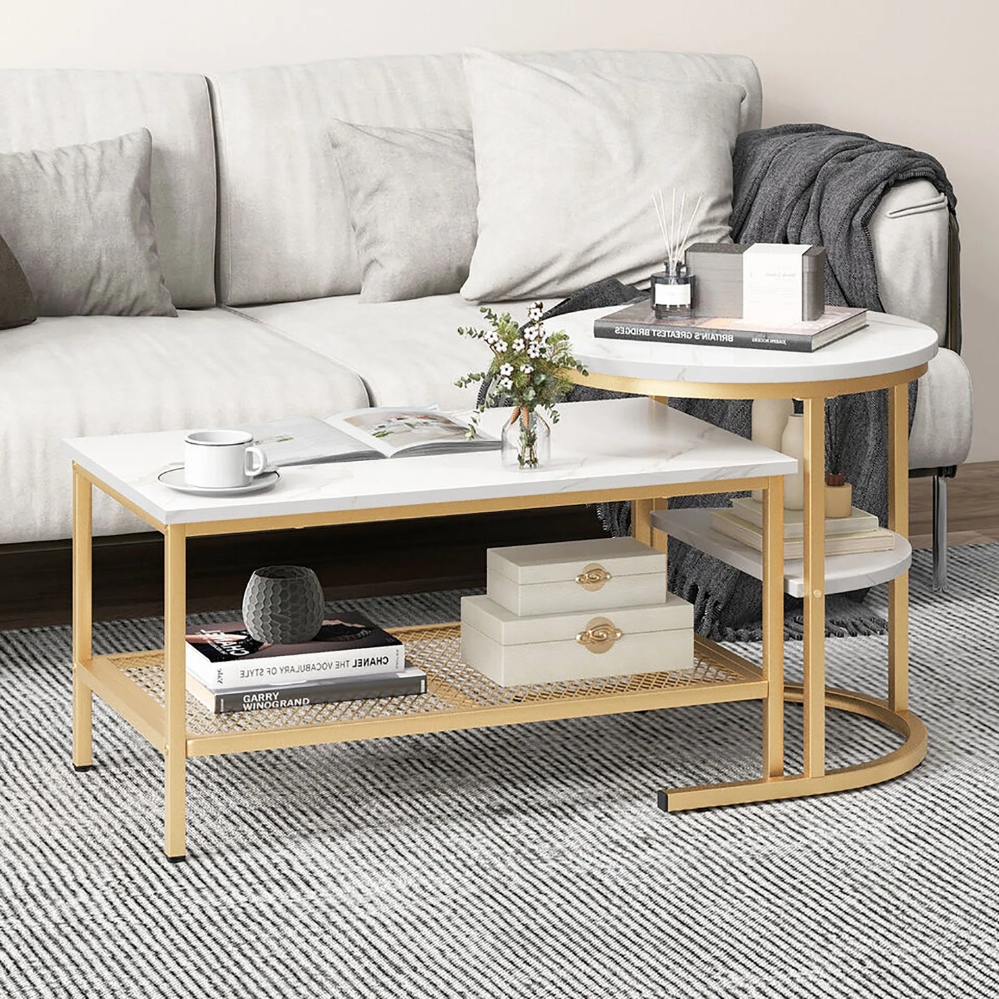 Kaya Marble Nesting Coffee Table With Storage