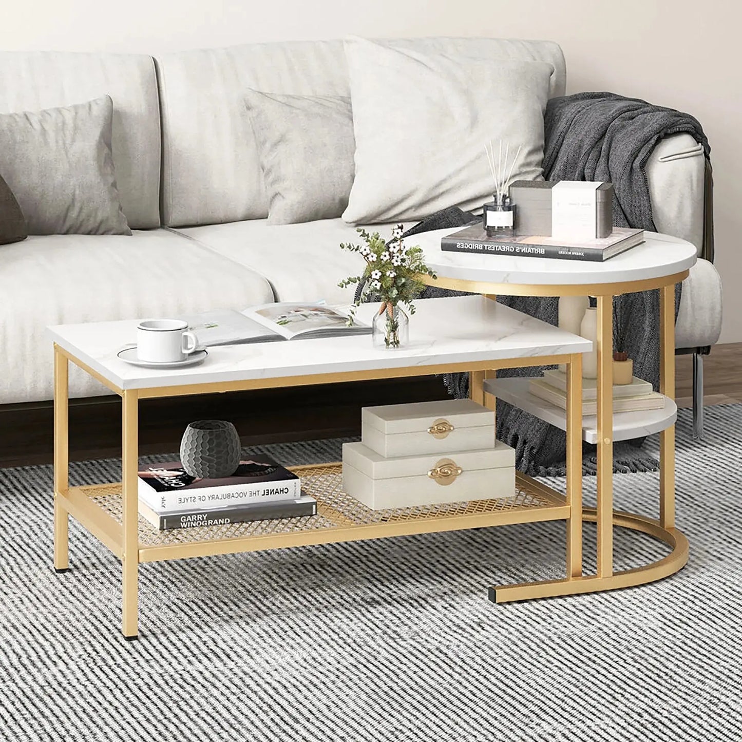 Kaya Marble Nesting Coffee Table With Storage Canva Home