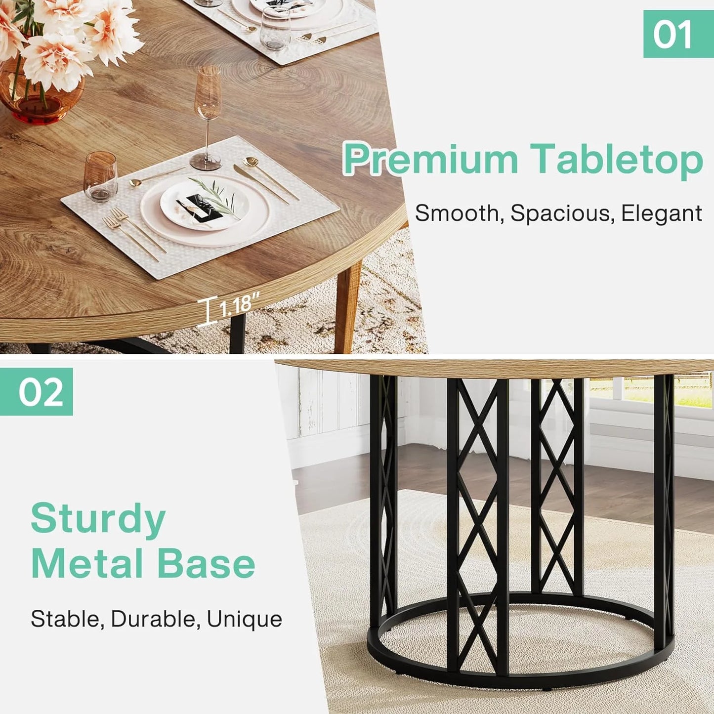 Cerys Round Rustic Farmhouse Dining Table For 4