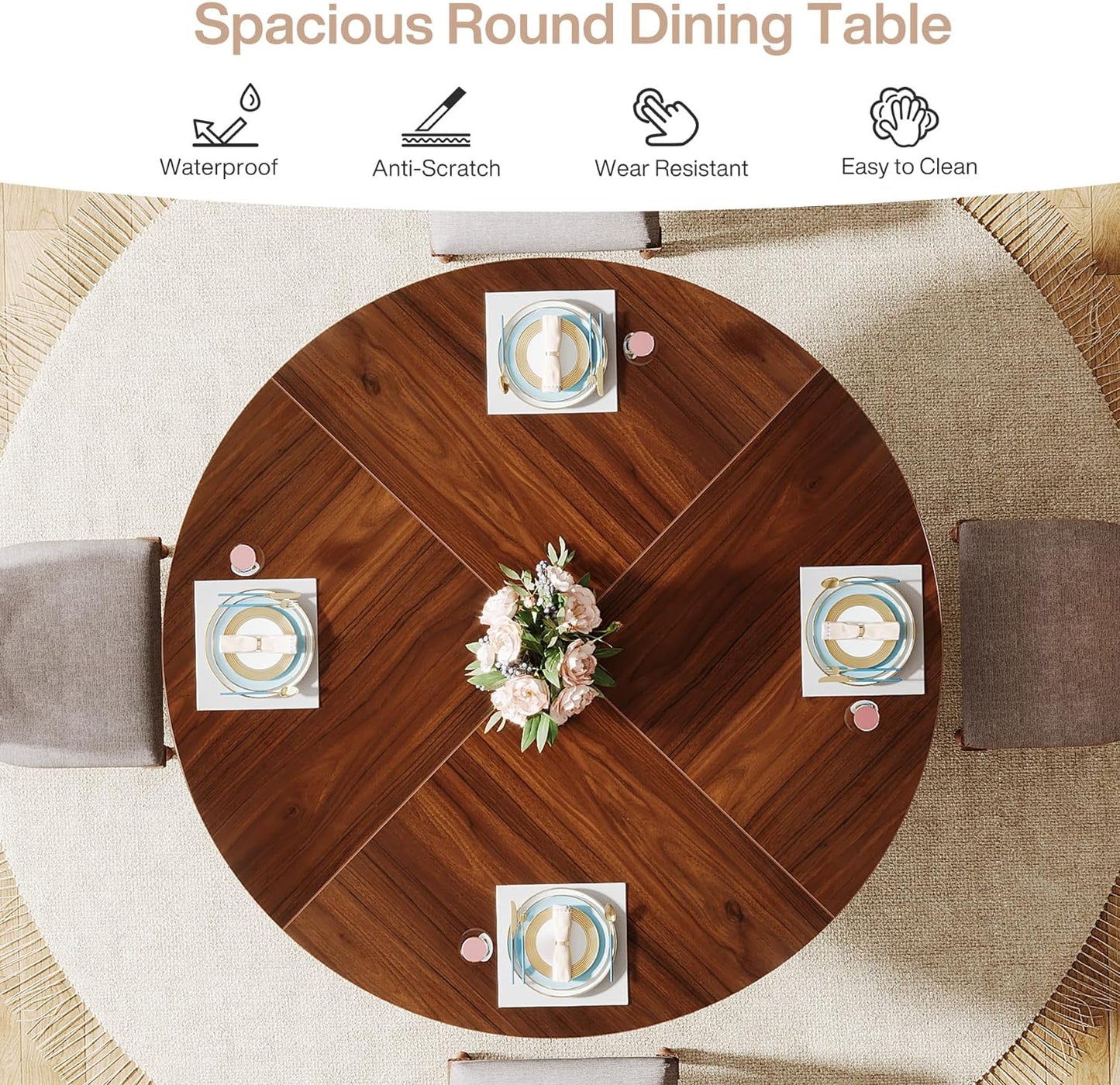 Irwin Round Rustic Farmhouse Dining Table For 4