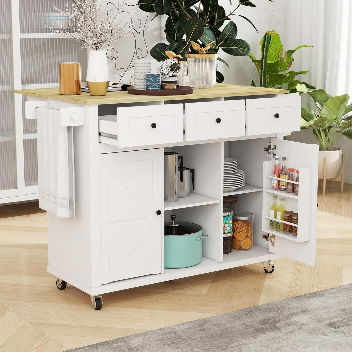 Moore Rolling Drop Leaf Kitchen Island Cart