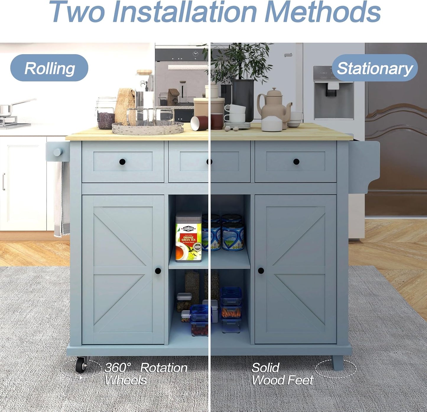 Moore Rolling Drop Leaf Kitchen Island Cart