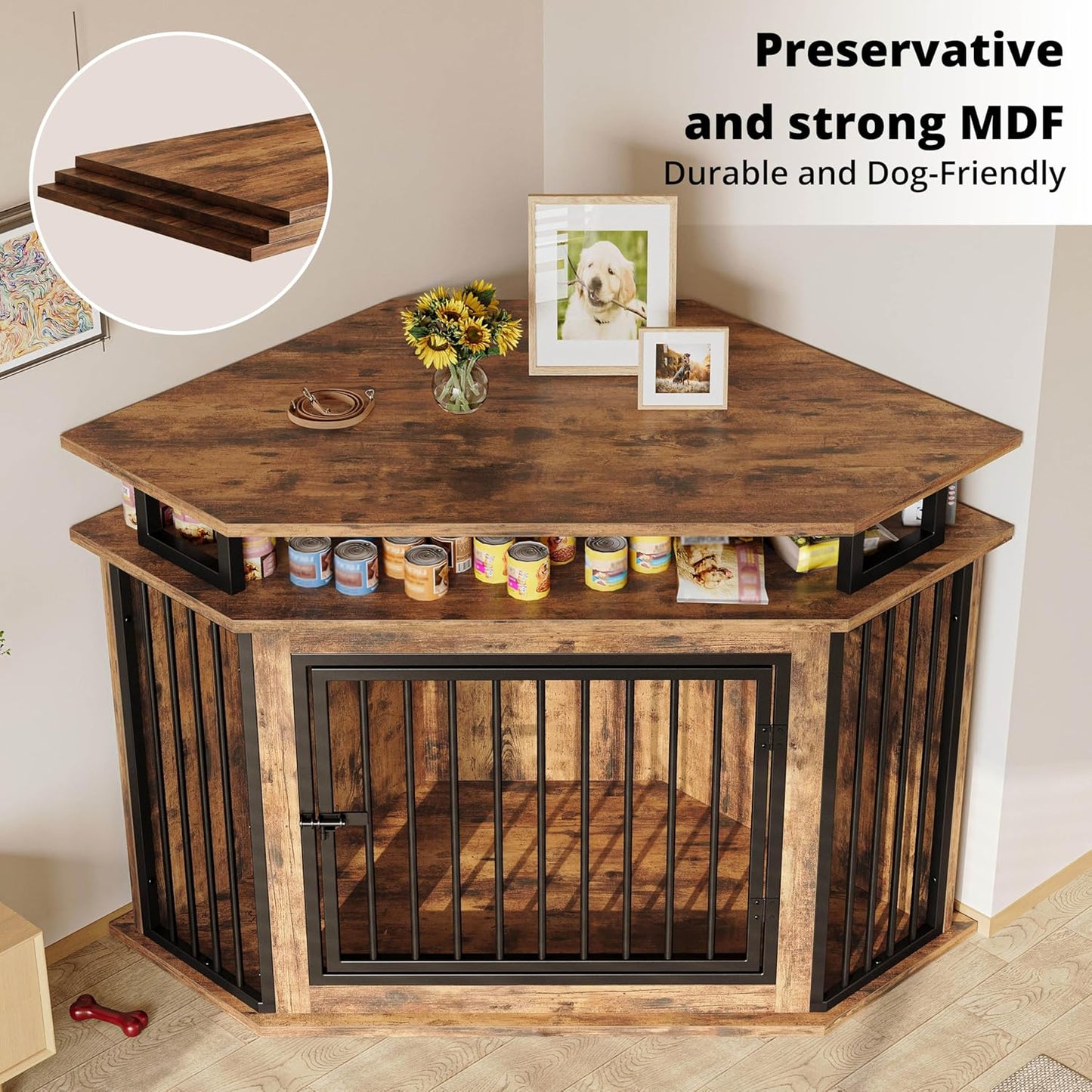 46.5" Tran Large Corner Dog Crates Furniture