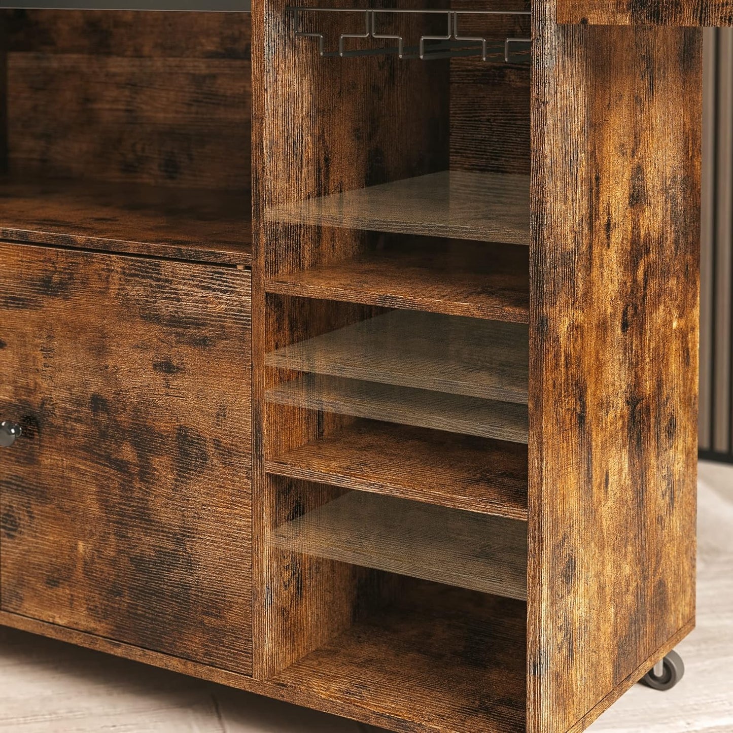 Rustic Rolling Drop Leaf Kitchen Island Cart