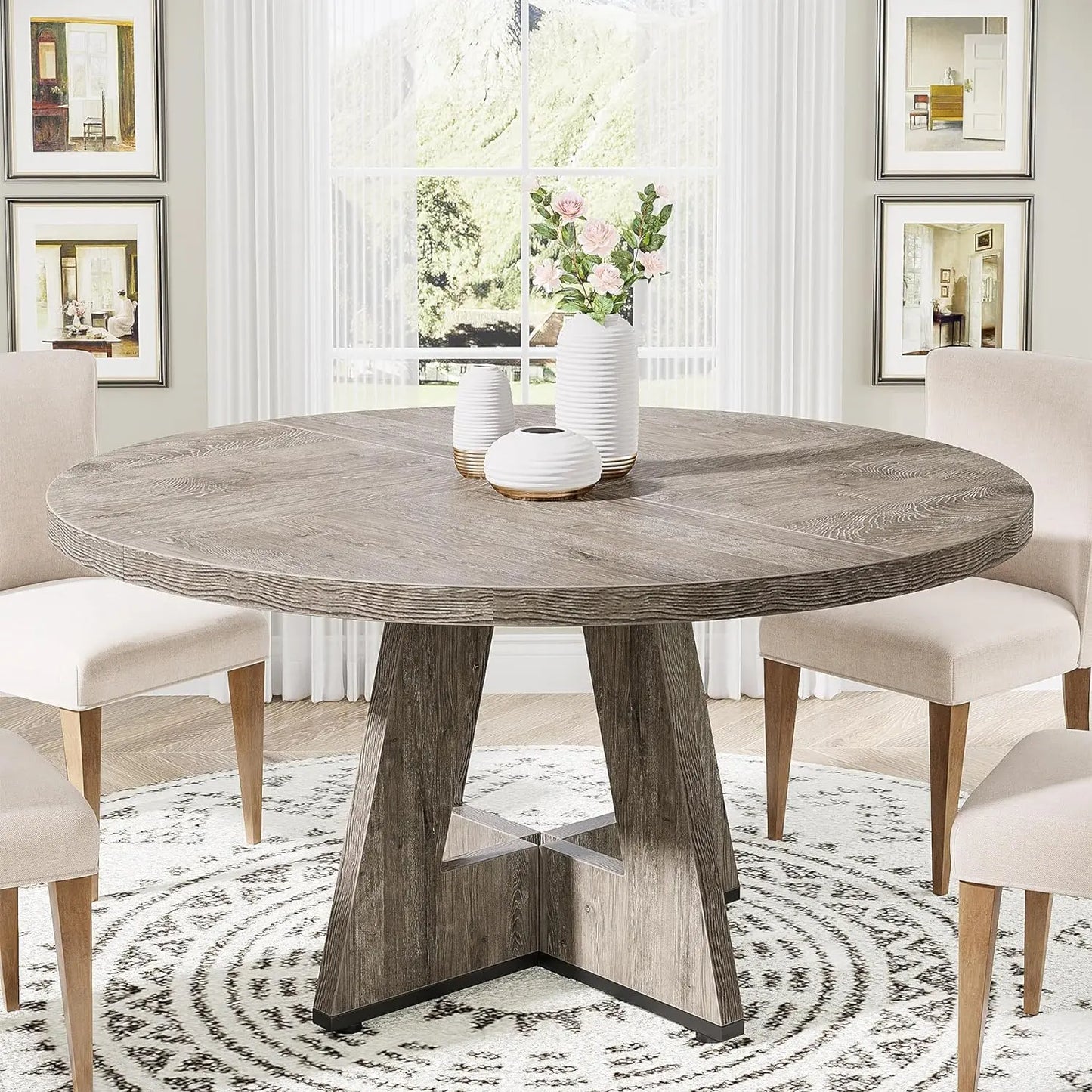 Isha Round Rustic Farmhouse Dining Table For 4 Canva Home