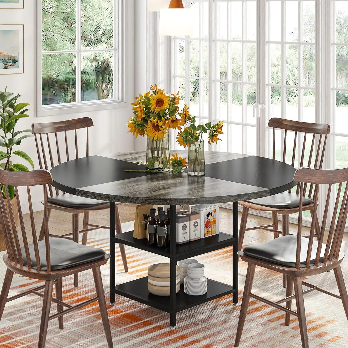 Mike Round Rustic Farmhouse Dining Table For 4 Canva Home