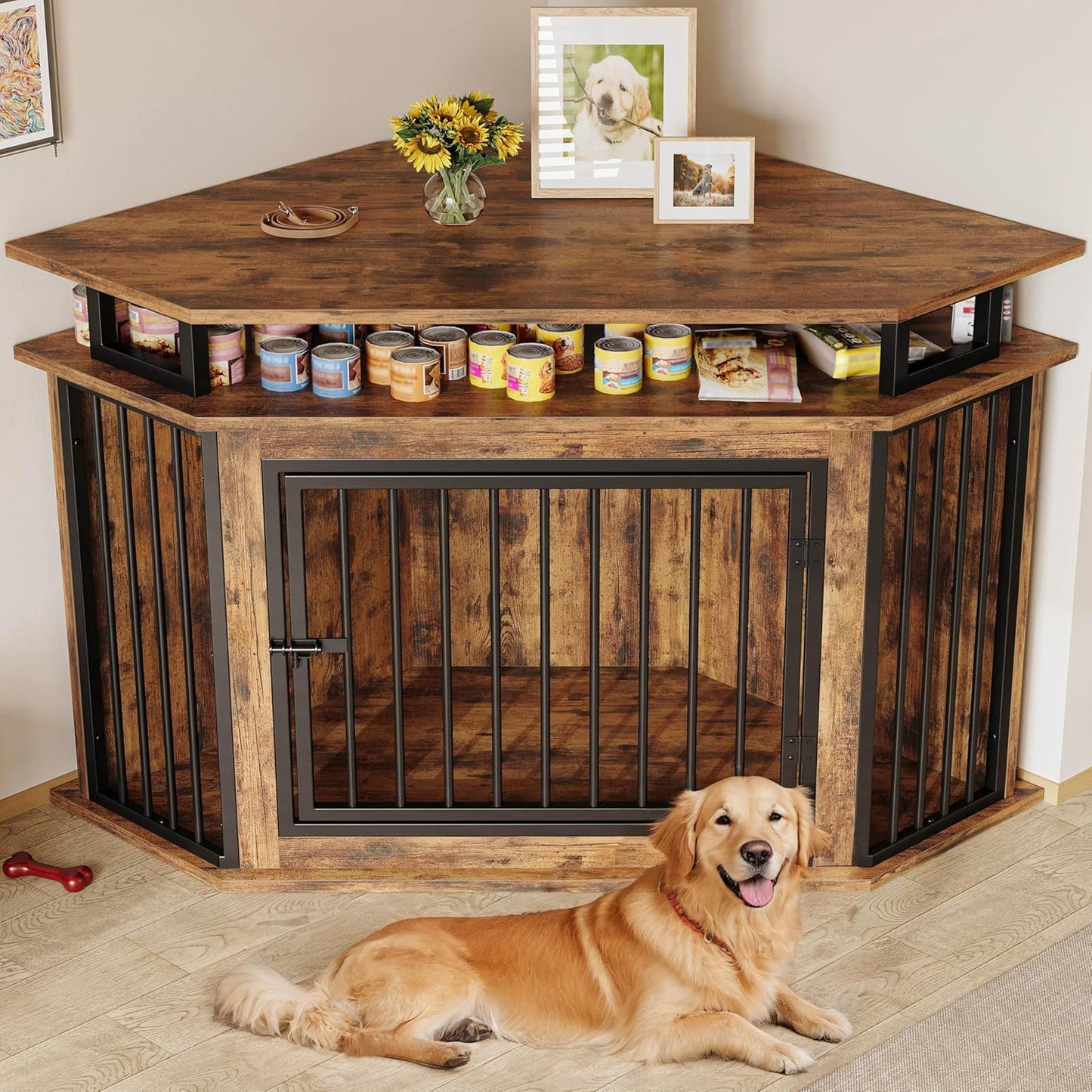 46.5" Tran Large Corner Dog Crates Furniture
