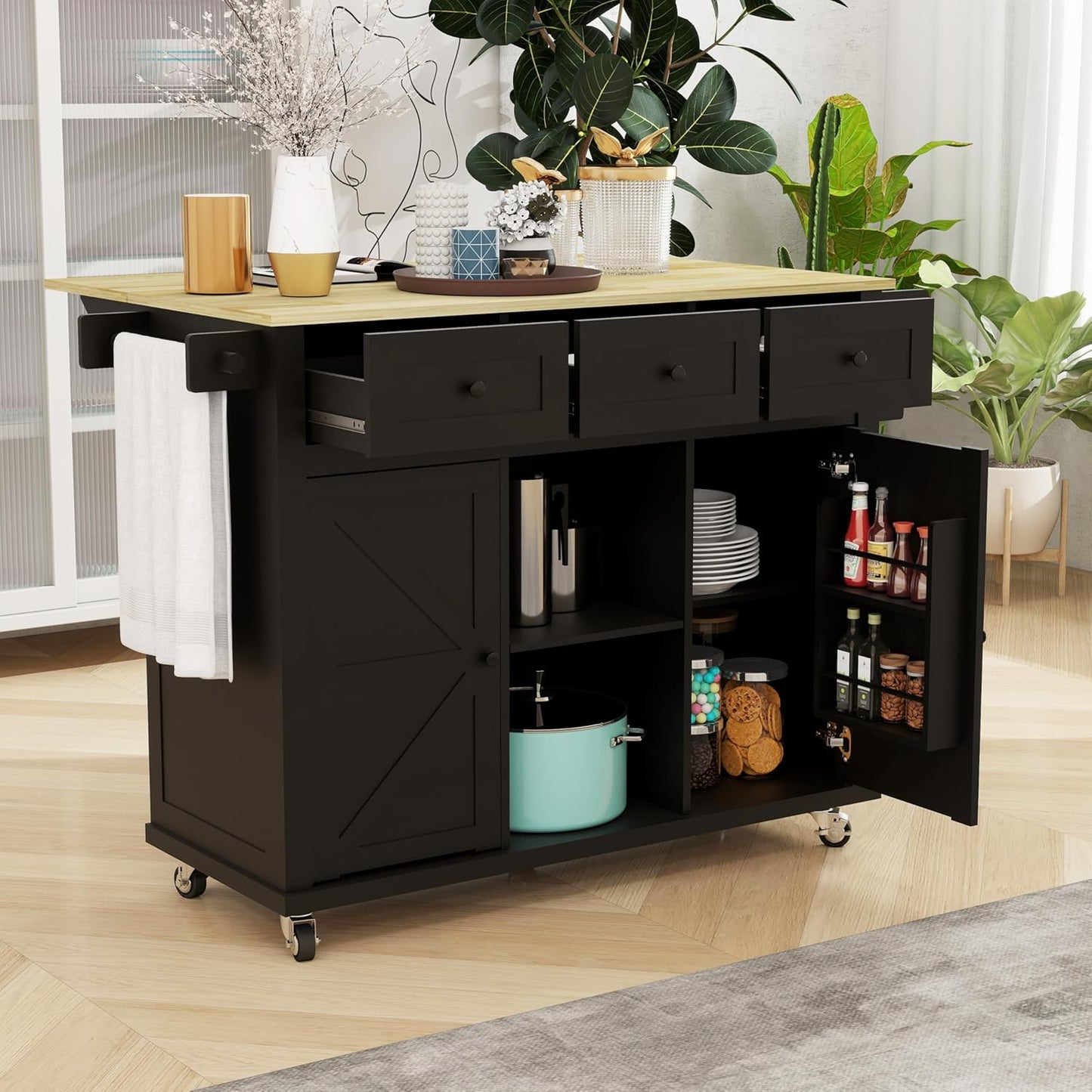 Moore Rolling Drop Leaf Kitchen Island Cart
