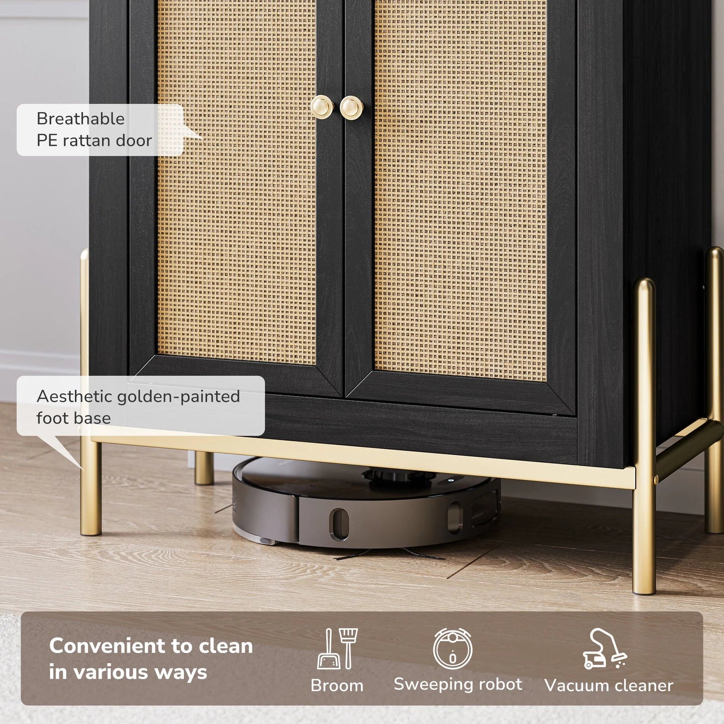 Rattan Black Arched Storage Display Cabinet Canva Home
