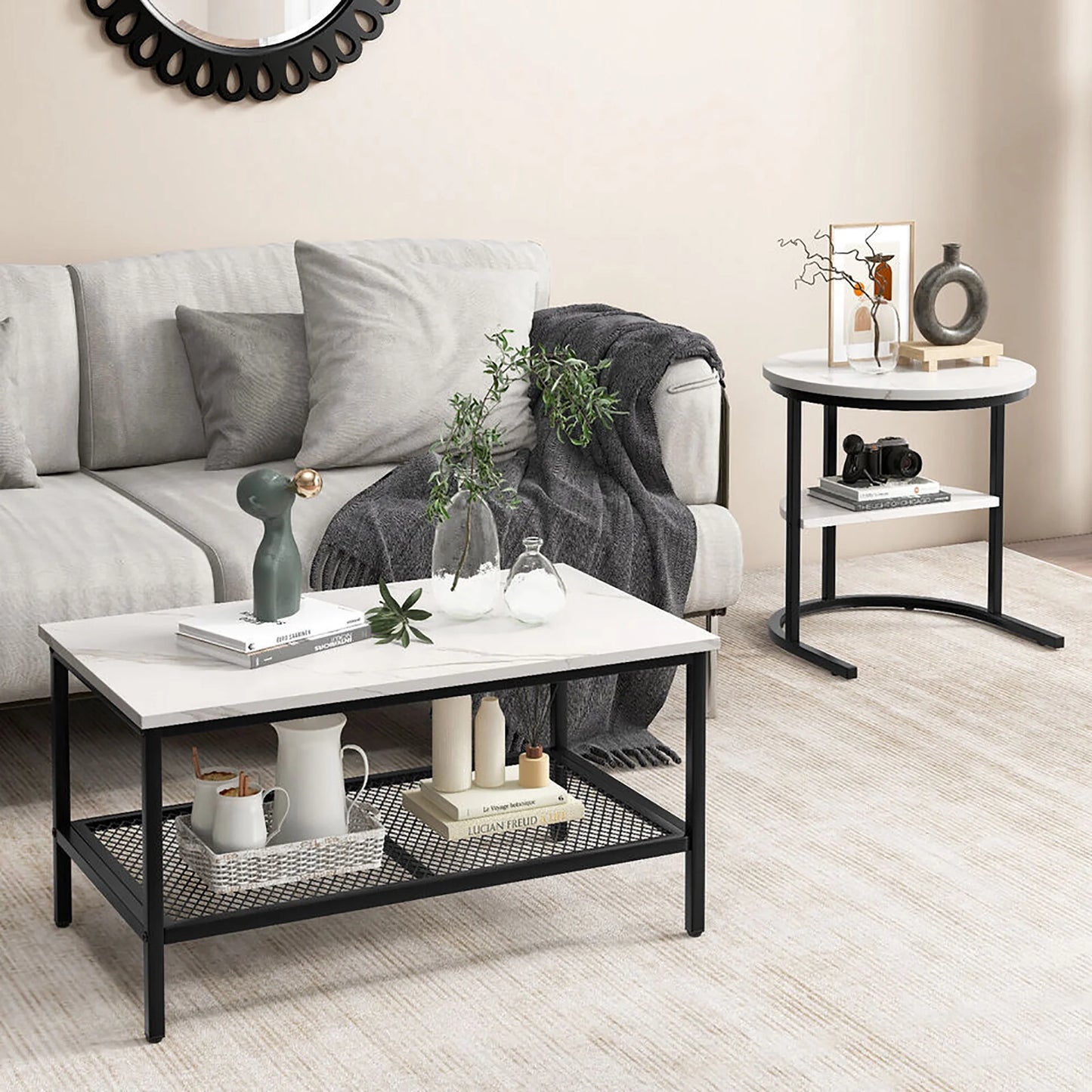 Kaya Marble Nesting Coffee Table With Storage