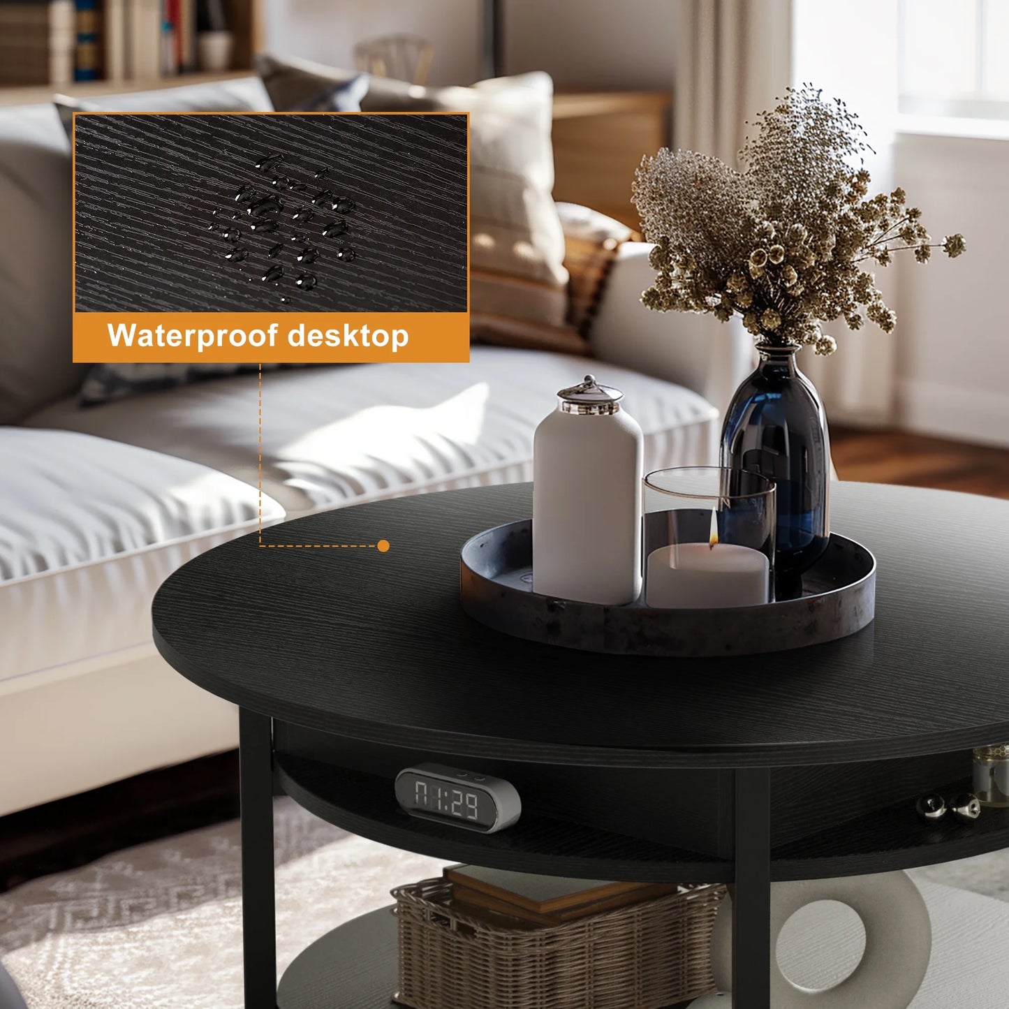 Jerry Round Modern Lift Top Coffee Table