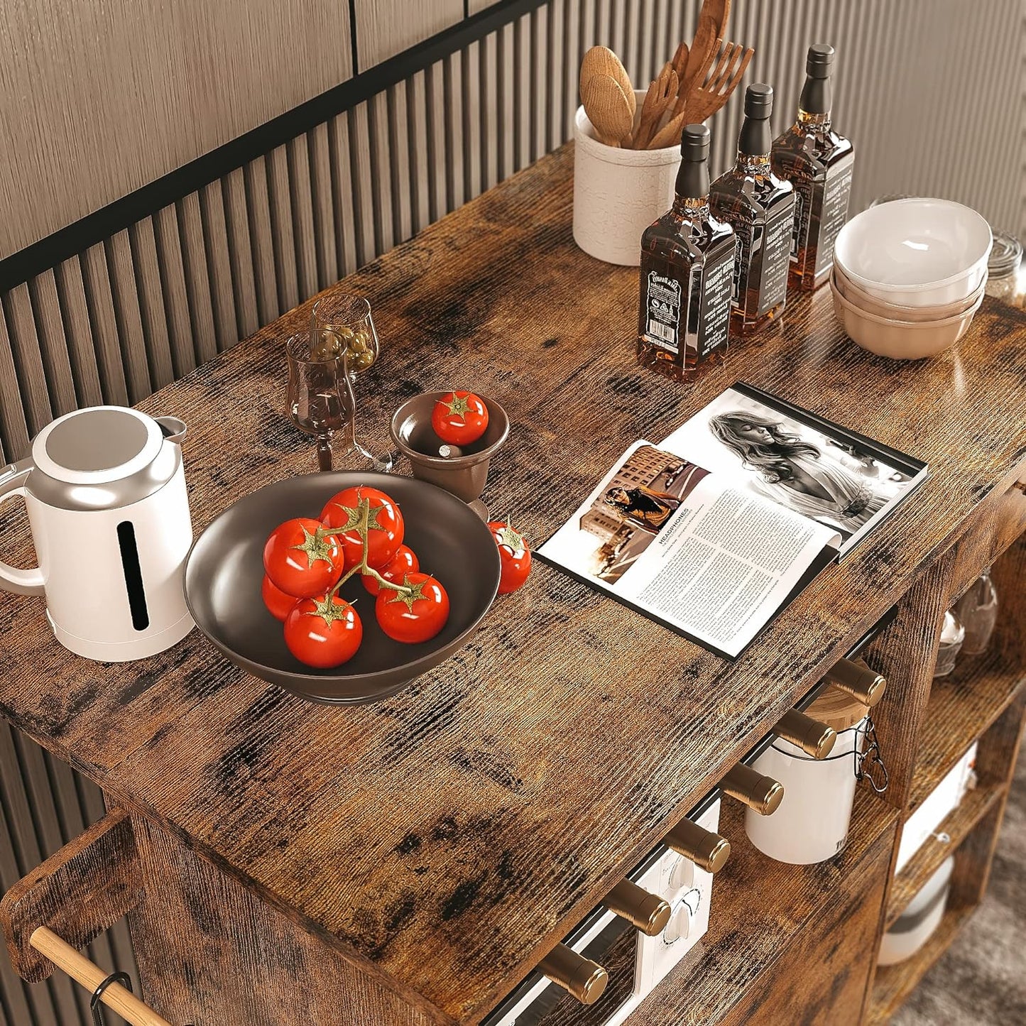 Rustic Rolling Drop Leaf Kitchen Island Cart