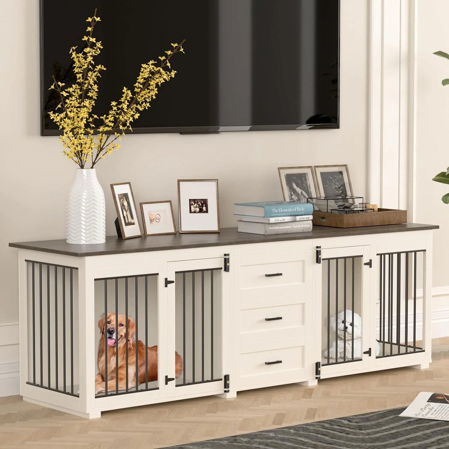 94.5" Holt Double Dog Crate Furniture For 2 Dogs