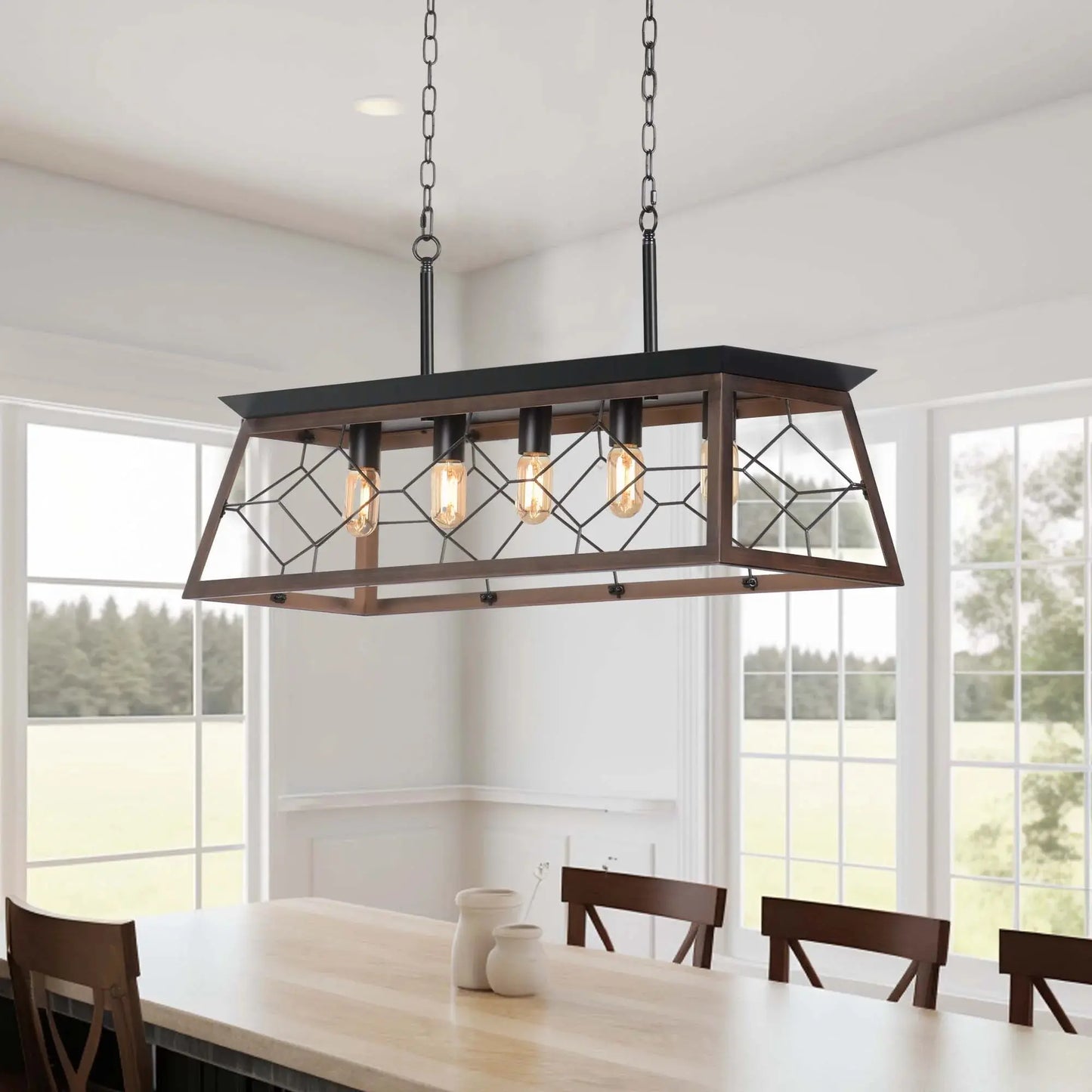 5 Lights Linear Farmhouse Dining Room Chandelier Canva Home