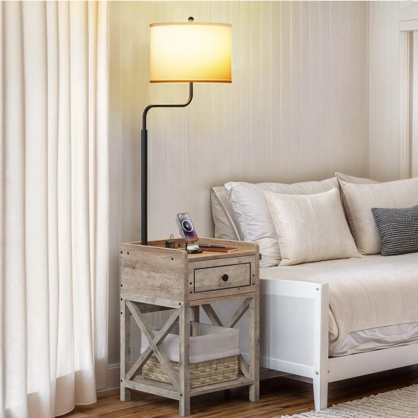 Farmhouse Living Room Floor Lamp With Side Table
