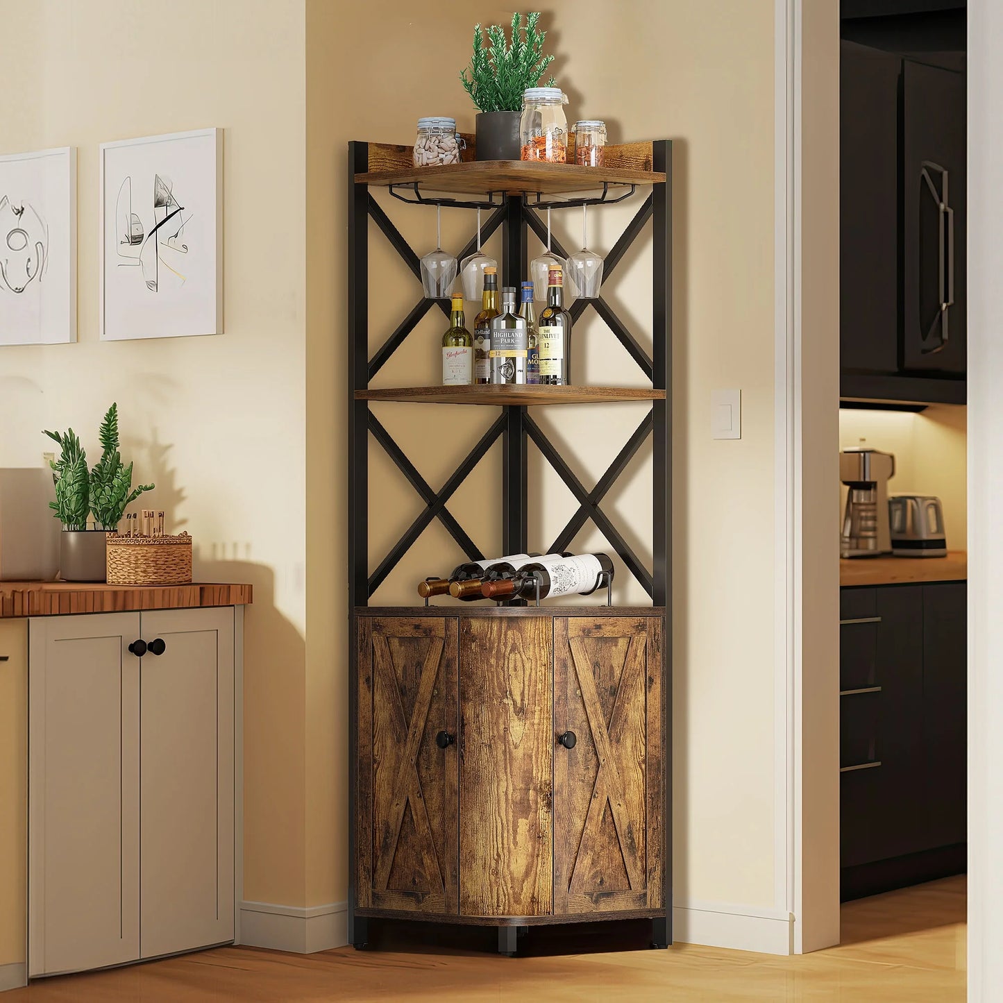 Malik Modern Home Corner Bar Cabinet
