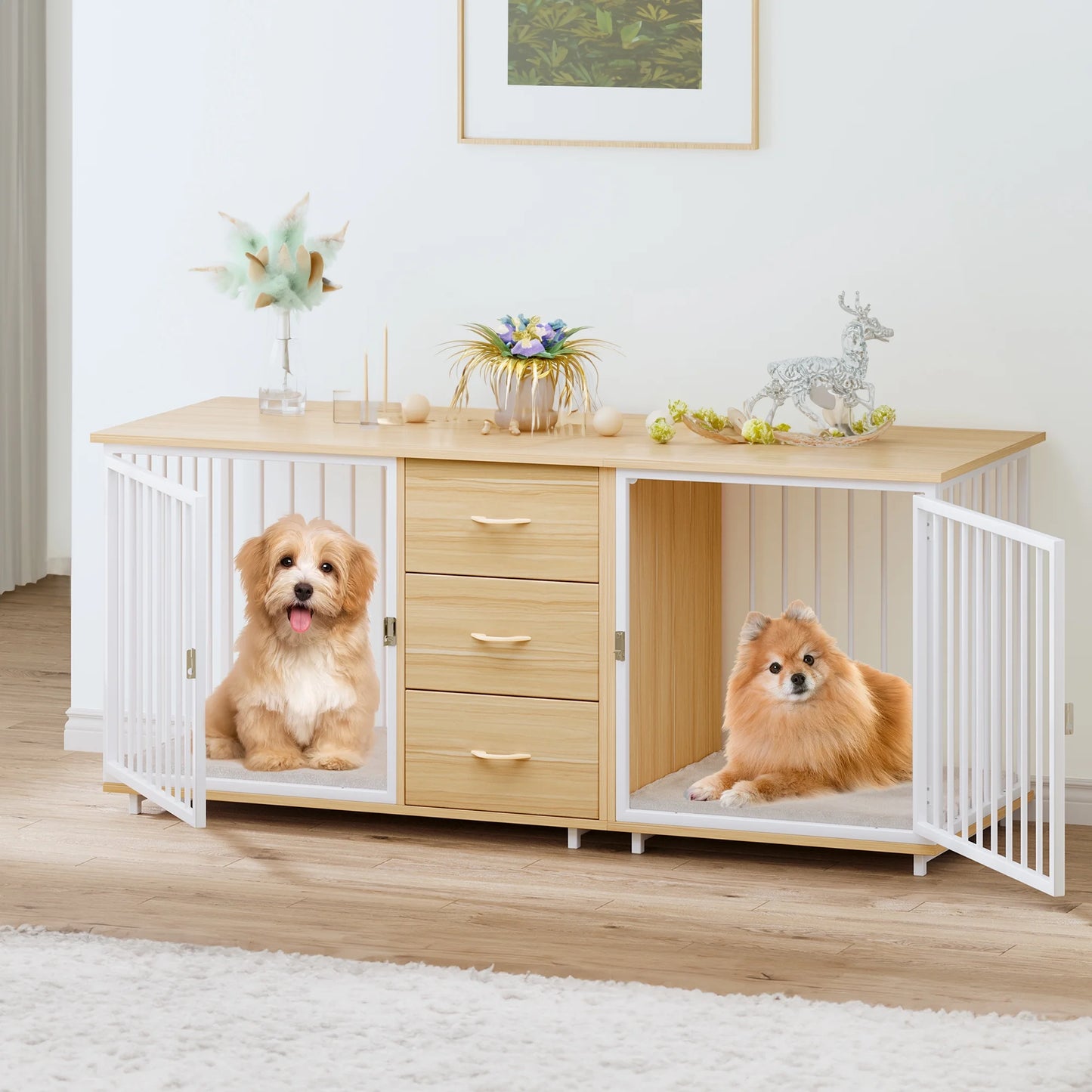 74.4" Koch Double Dog Crate Furniture For 2 Dogs