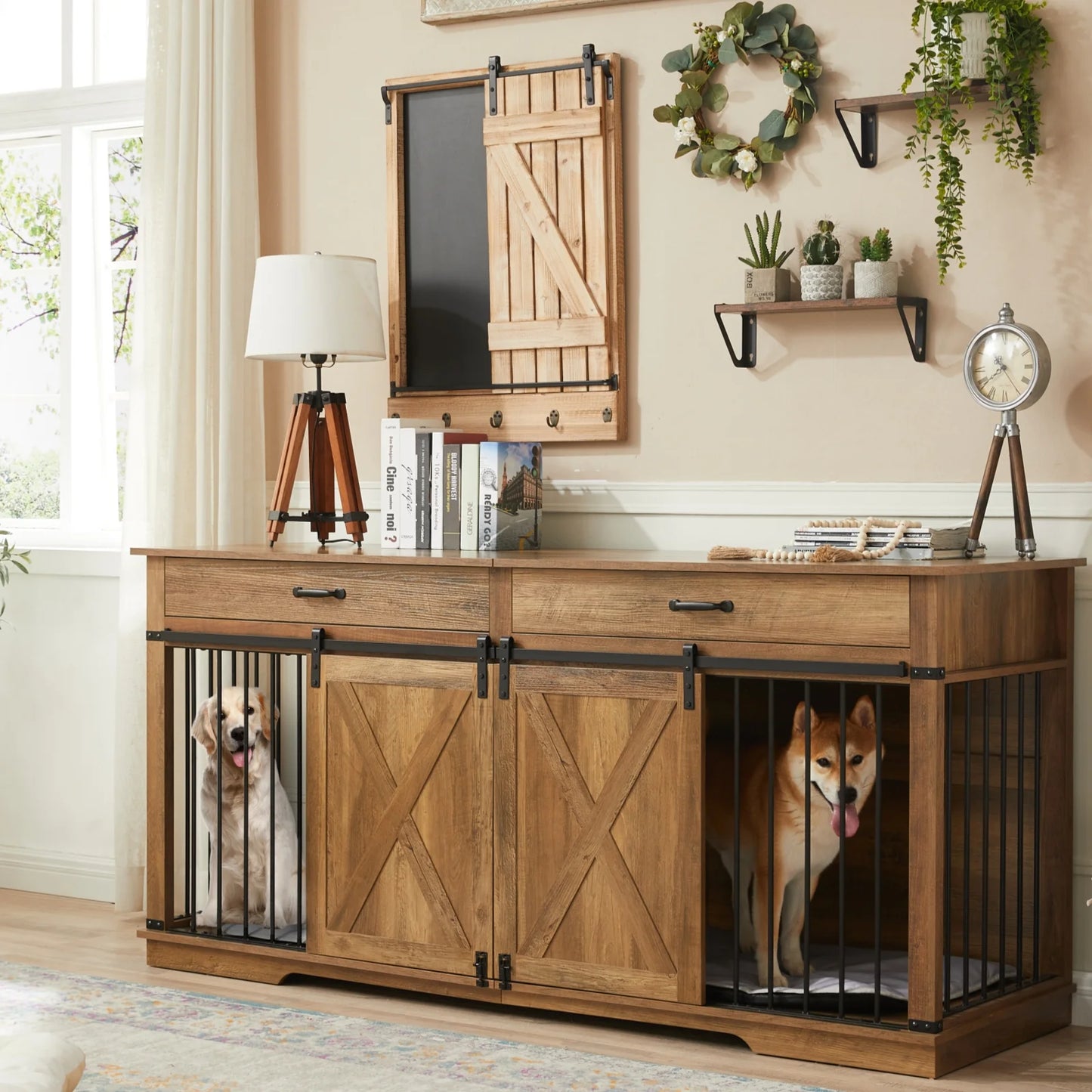 72.5" Walsh Double Dog Crate Furniture For 2 Dogs