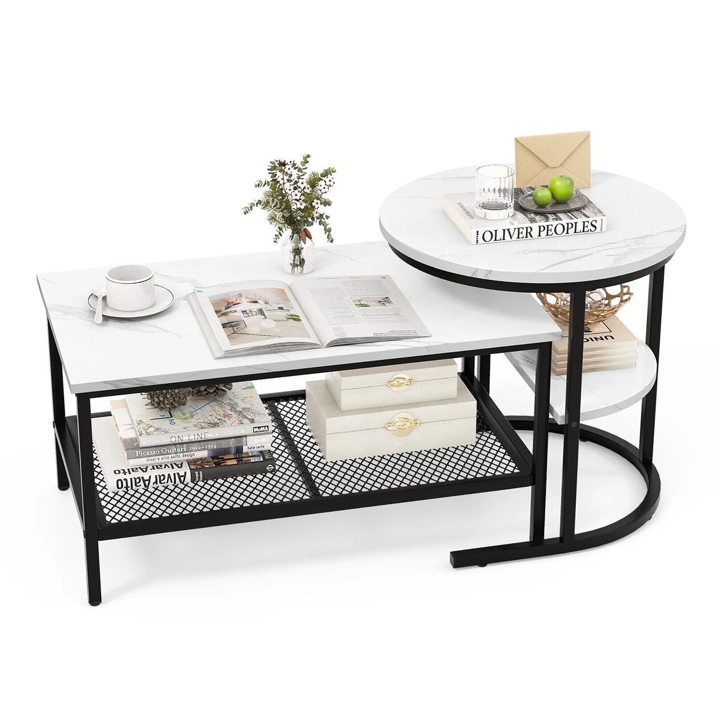 Kaya Marble Nesting Coffee Table With Storage