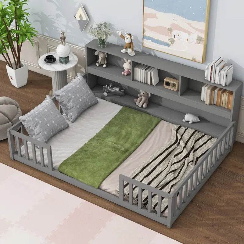 Rivera Children's Montessori Floor Bed With Bookcase Canva Home