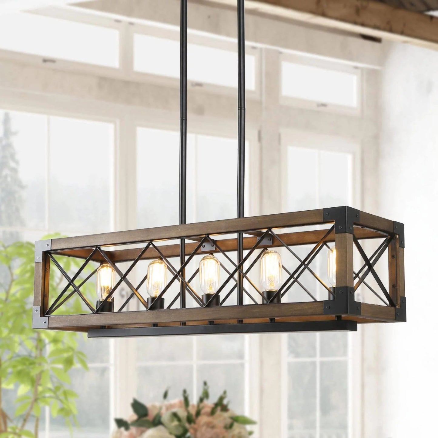 5 Lights Linear Farmhouse Dining Room Chandelier