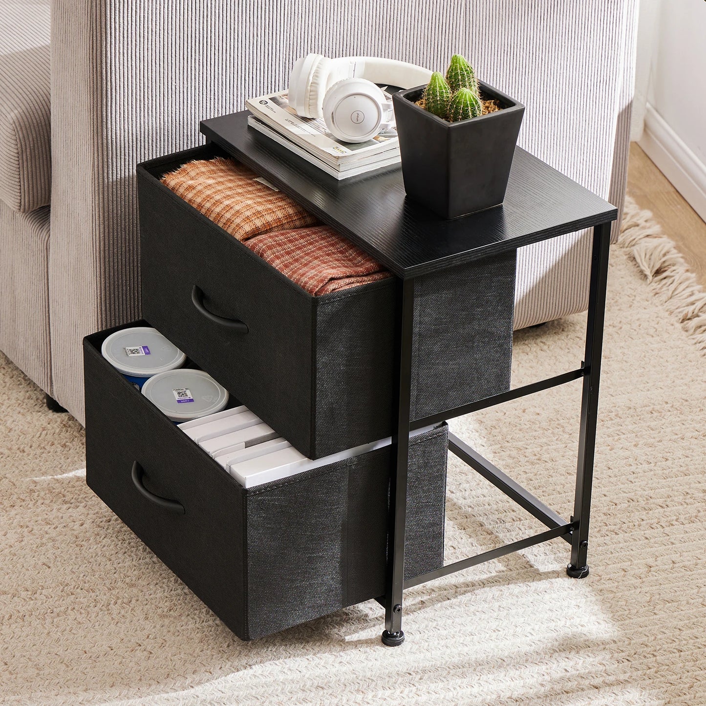 Thora 2-Drawer Fabric Nightstand