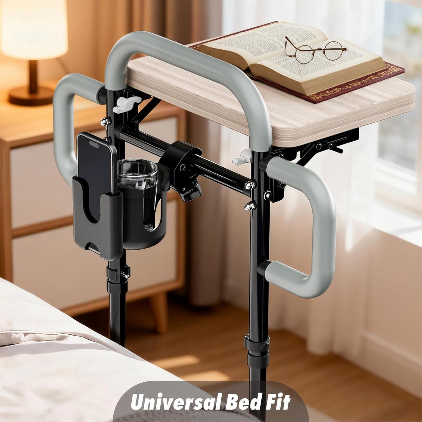 Senior Bed Assist Rail with Support Bar & Cup Holder