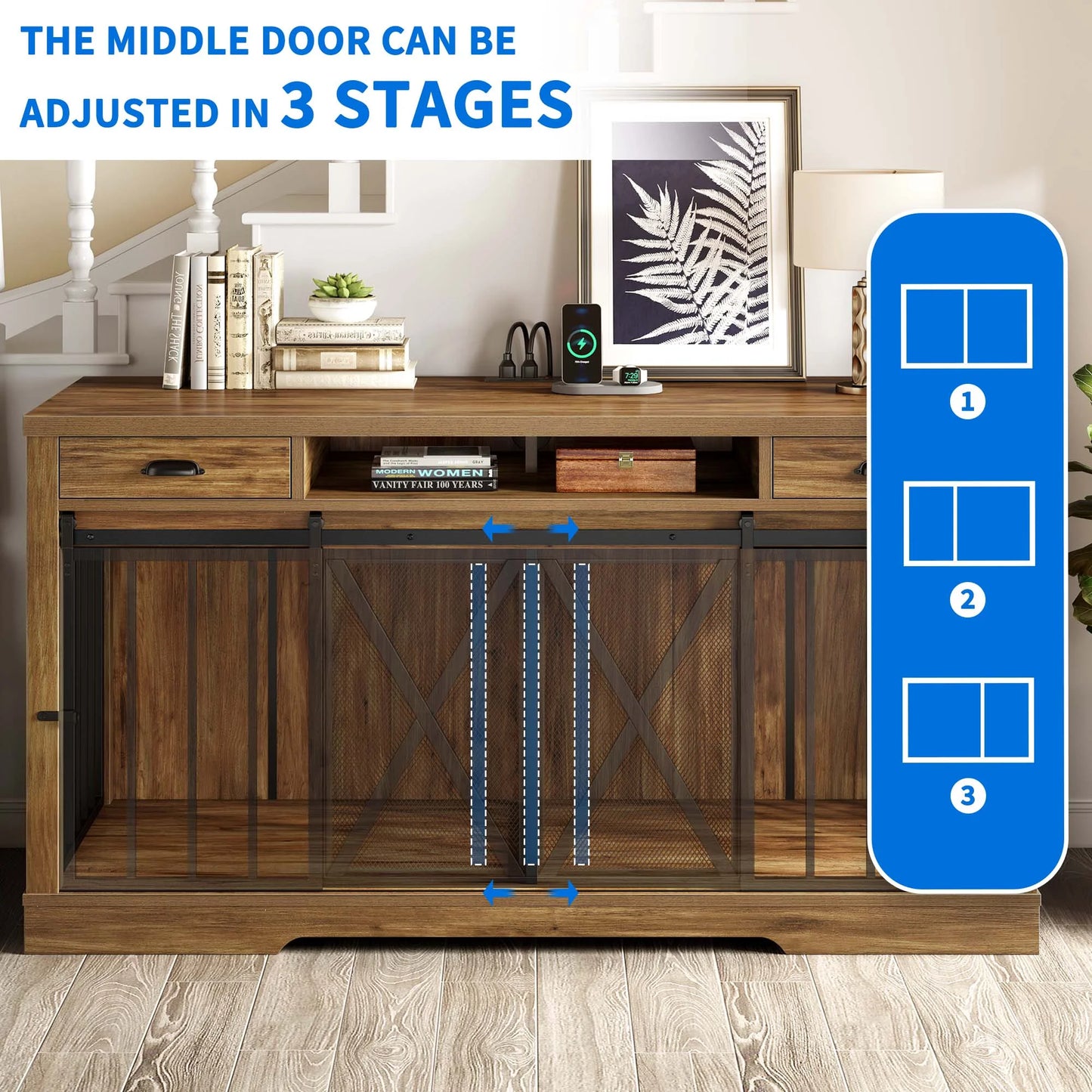 62.6" Enya Double Dog Crate Furniture For 2 Dogs