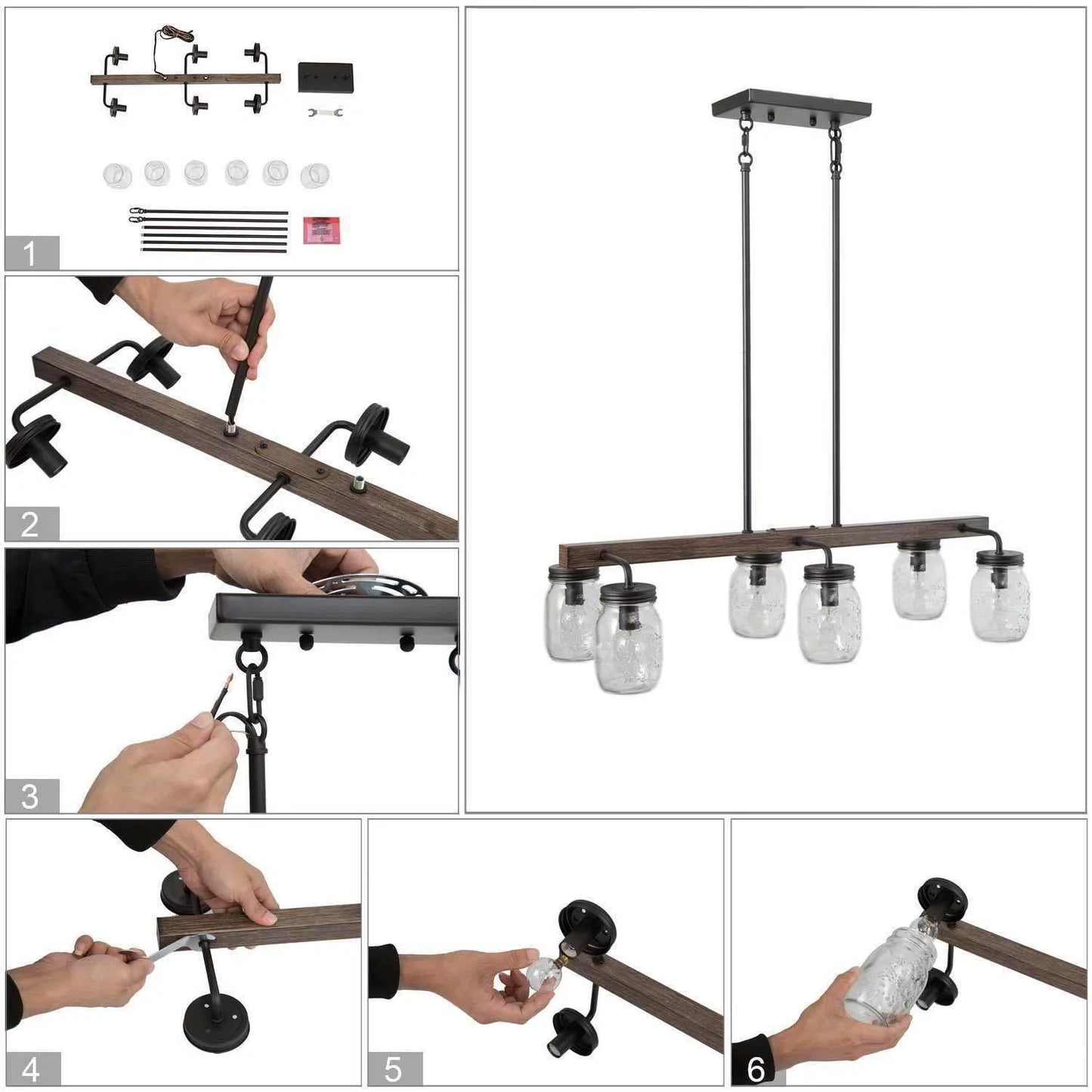 6 Jars Farmhouse Dining Room Chandelier
