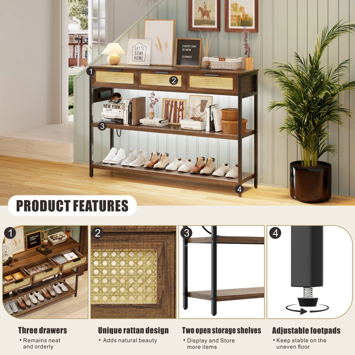Mateo Rattan Narrow Entryway Table With Storage