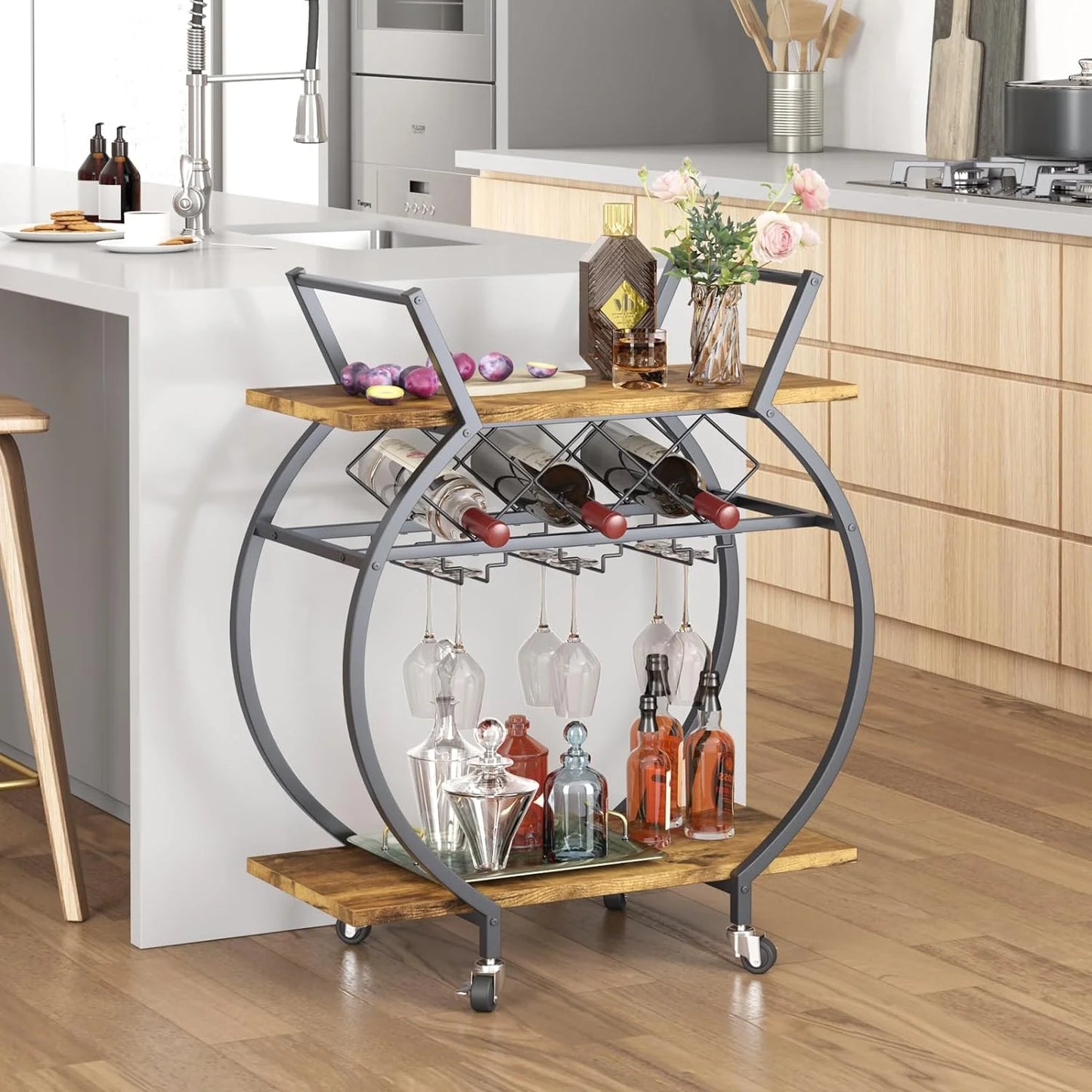 Gold Metal Rolling Beverage Bar Cart